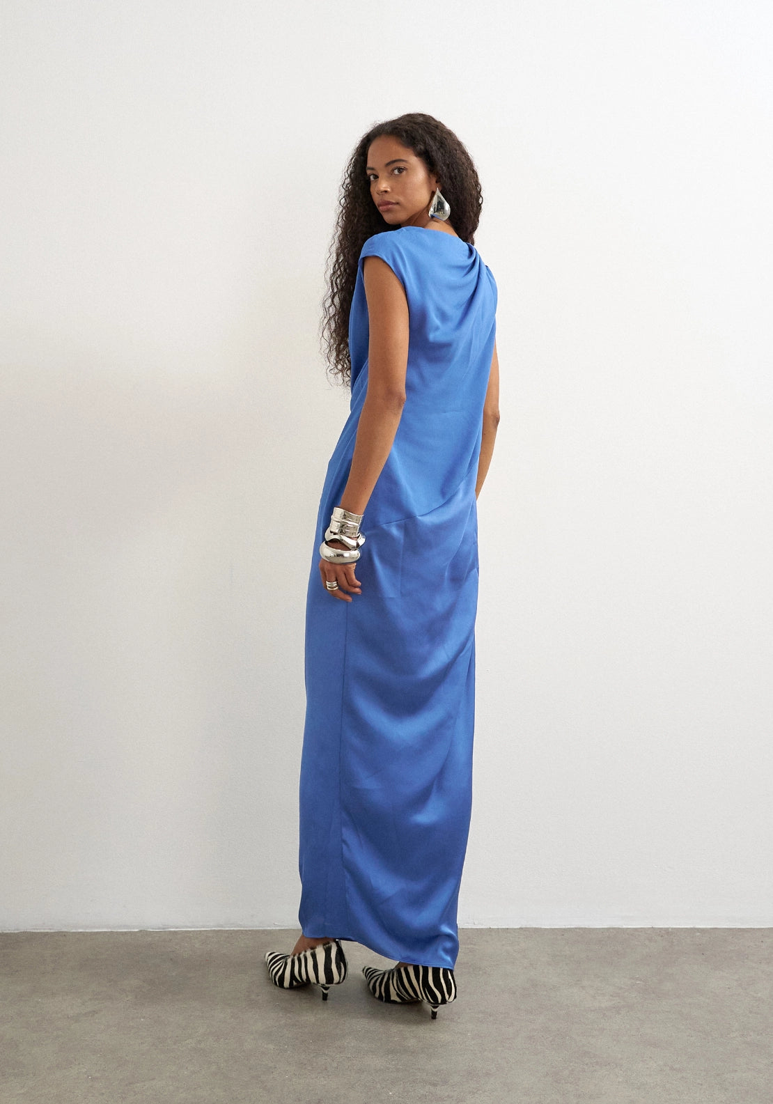 Abel High Neck Draped Maxi Dress - Ibiza Blue