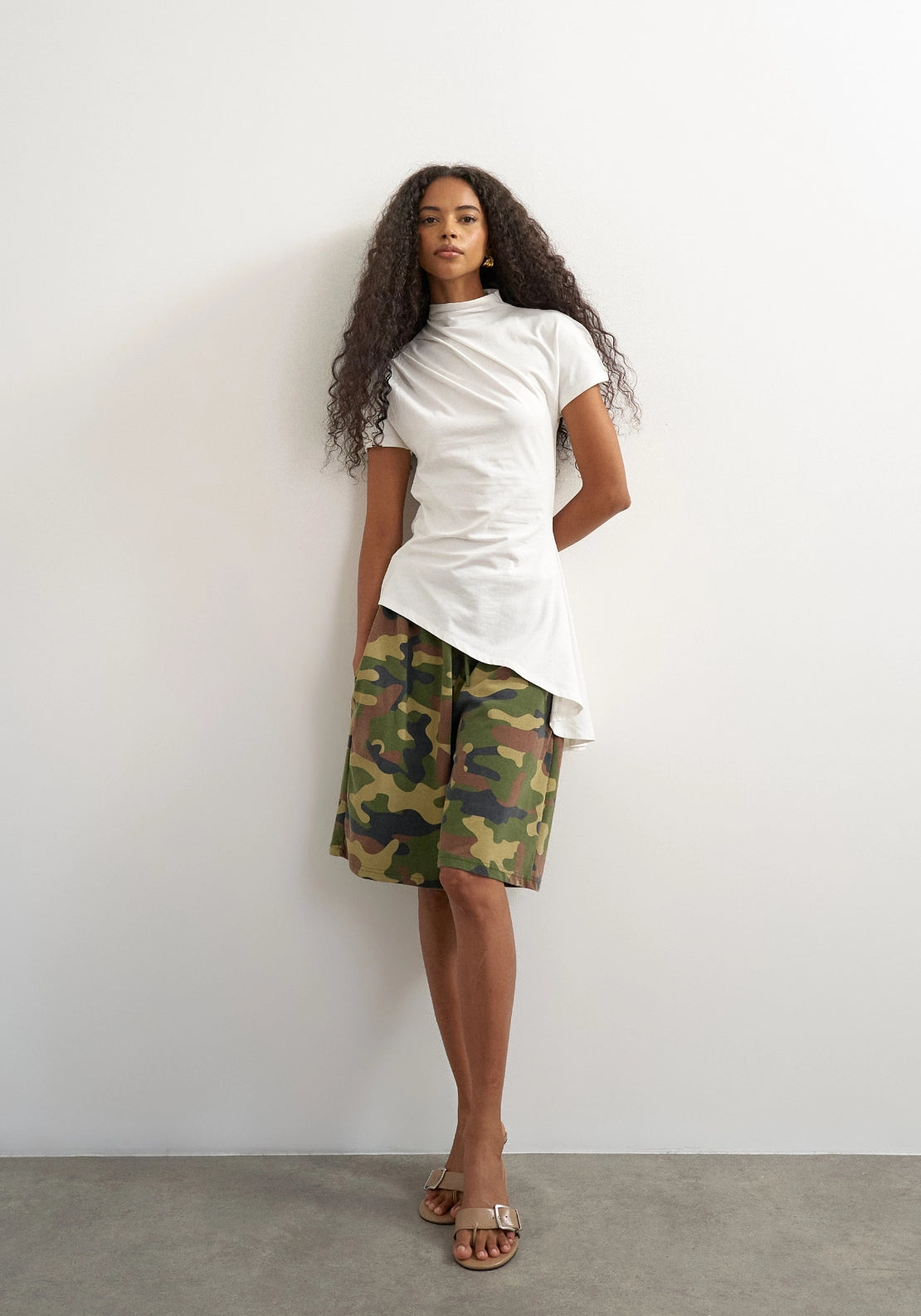 Cam Asymmetric High Neck Top - Cream