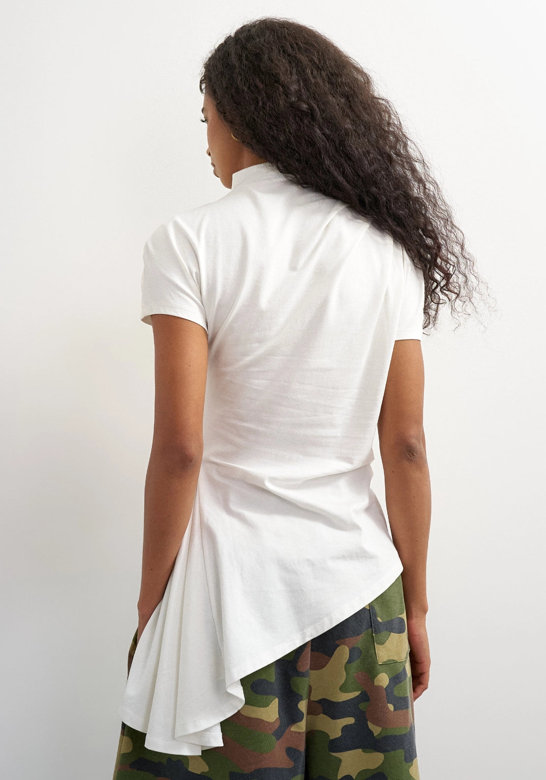 Cam Asymmetric High Neck Top - Cream