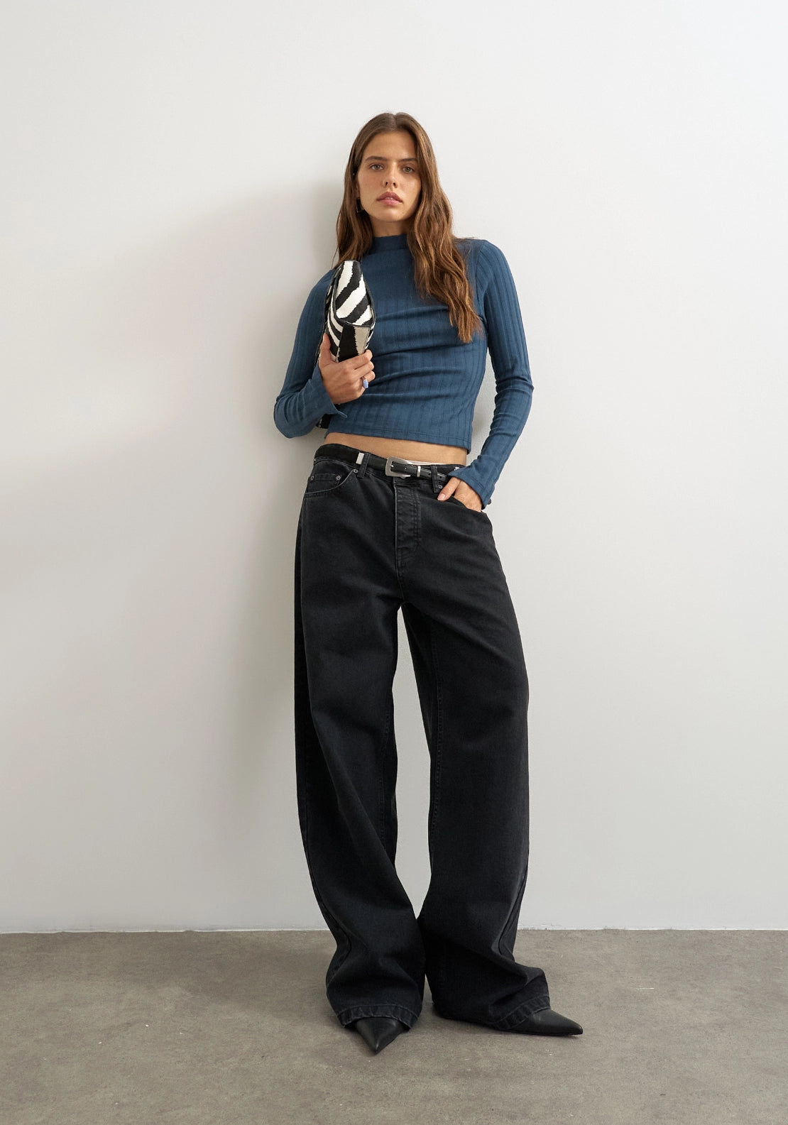 Came Ribbed High Neck Long Sleeve Top - Midnight Navy