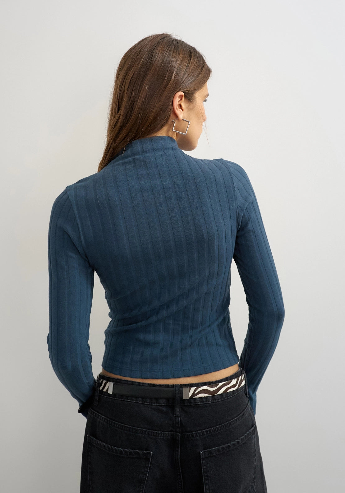 Came Ribbed High Neck Long Sleeve Top - Midnight Navy