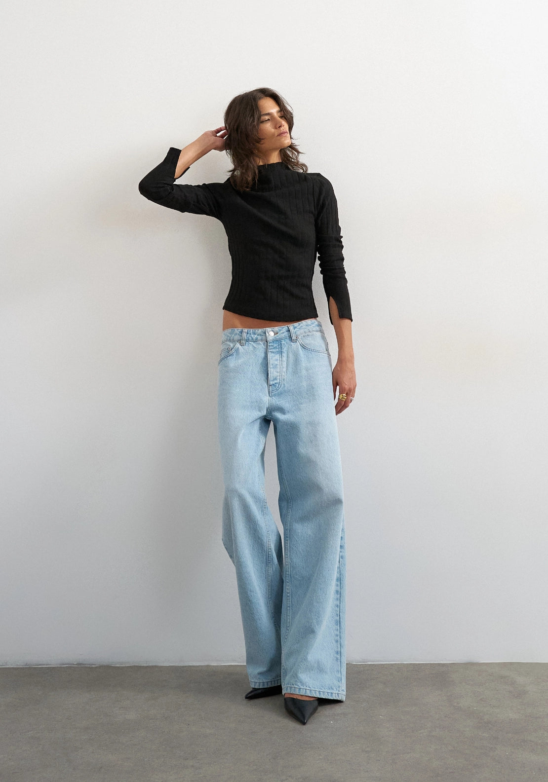 Came Ribbed High Neck Long Sleeve Top - Jet Black