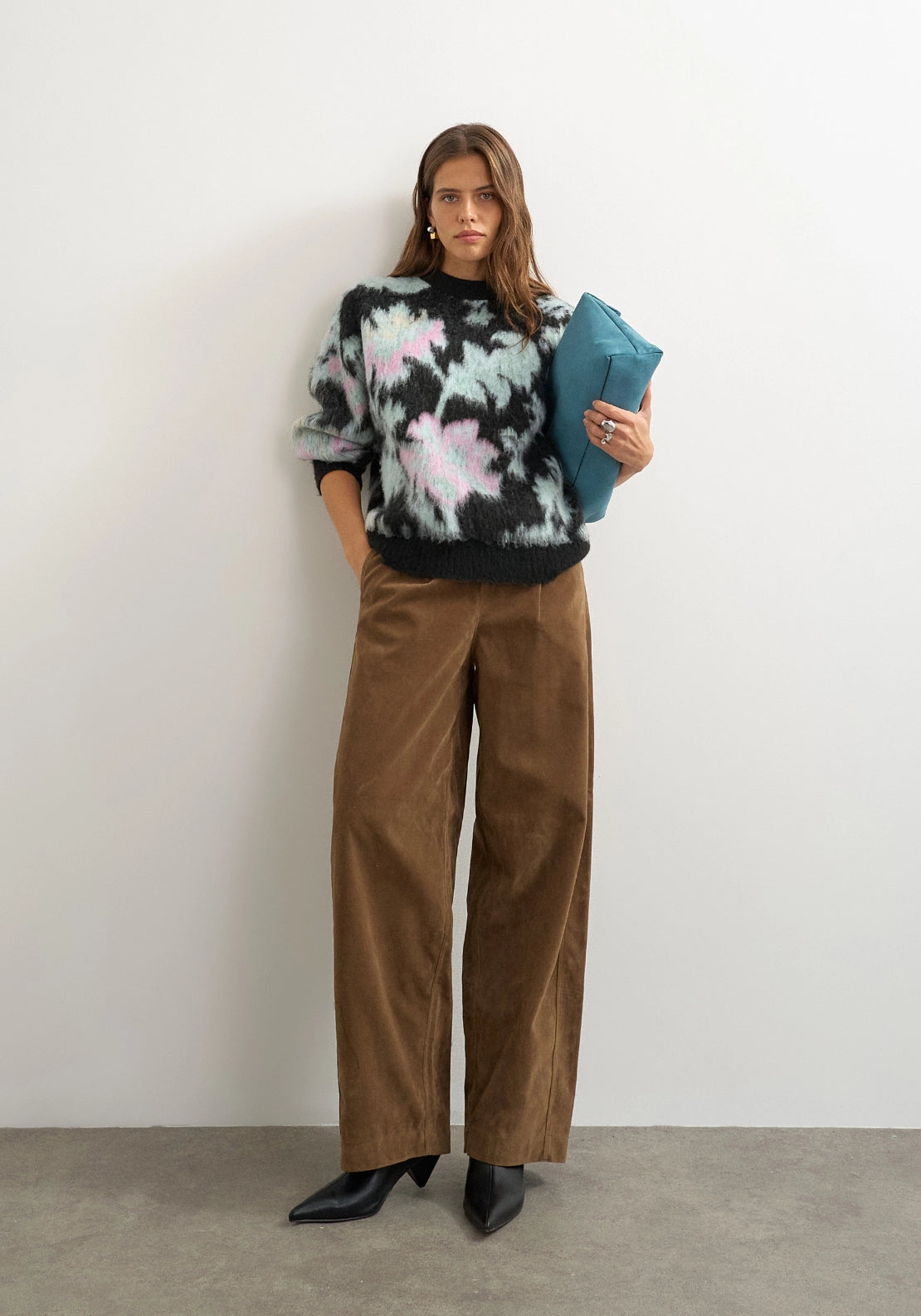 Deni Blurred Flower Jumper - Jet Black