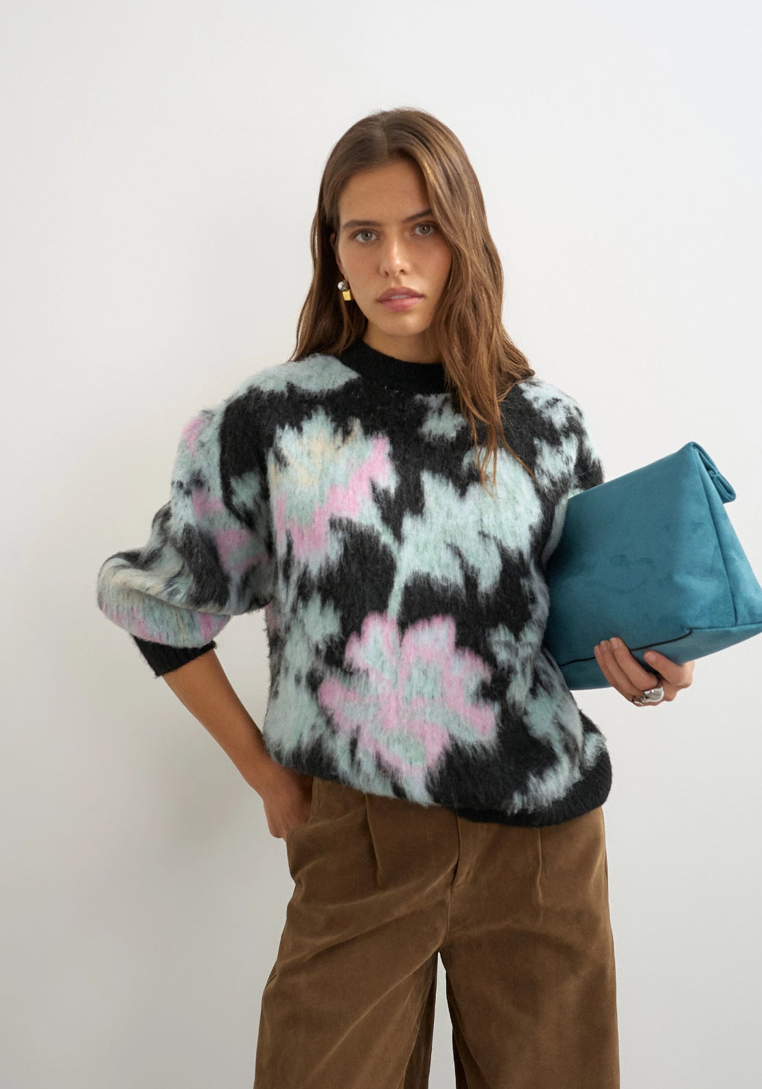 Deni Blurred Flower Jumper - Jet Black
