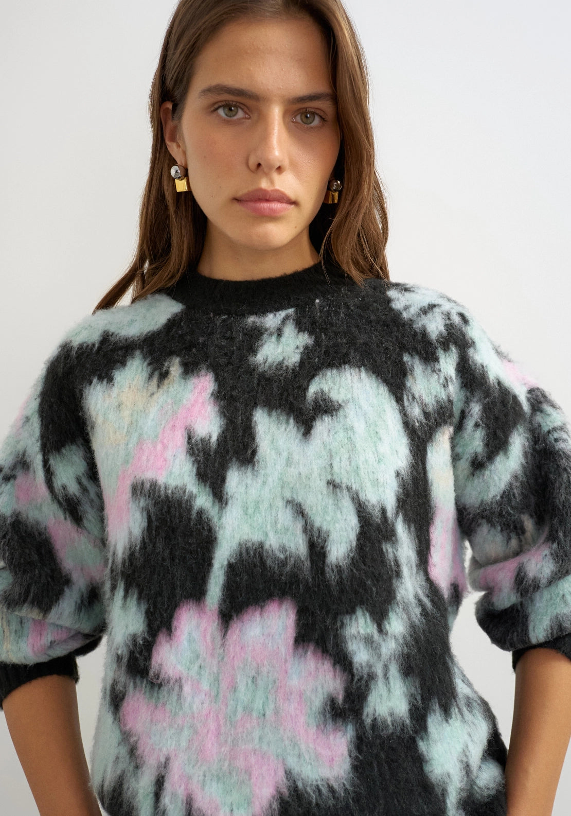 Deni Blurred Flower Jumper - Jet Black