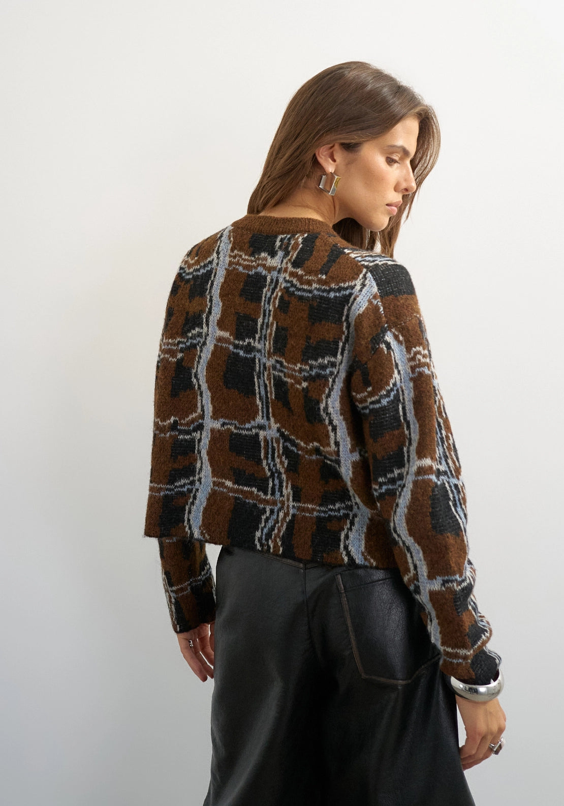Dora Abstract Check Cardigan - Carob Brown