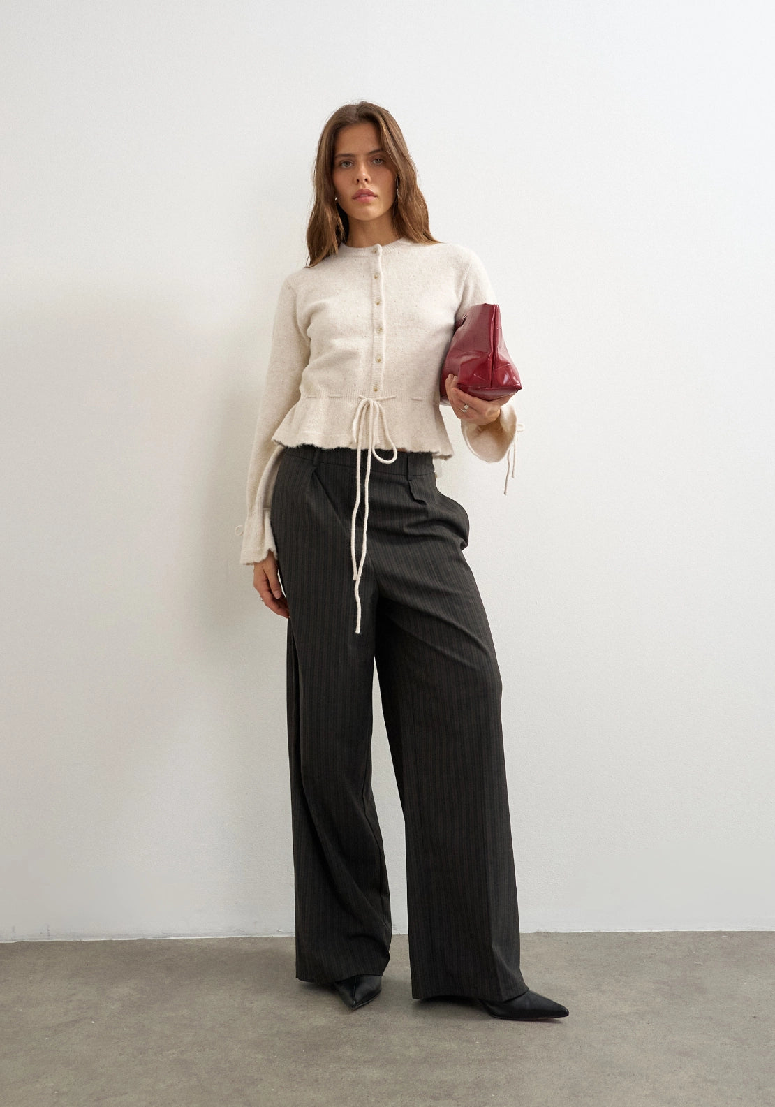 Dosy Tie Waist Peplum Cardigan - White