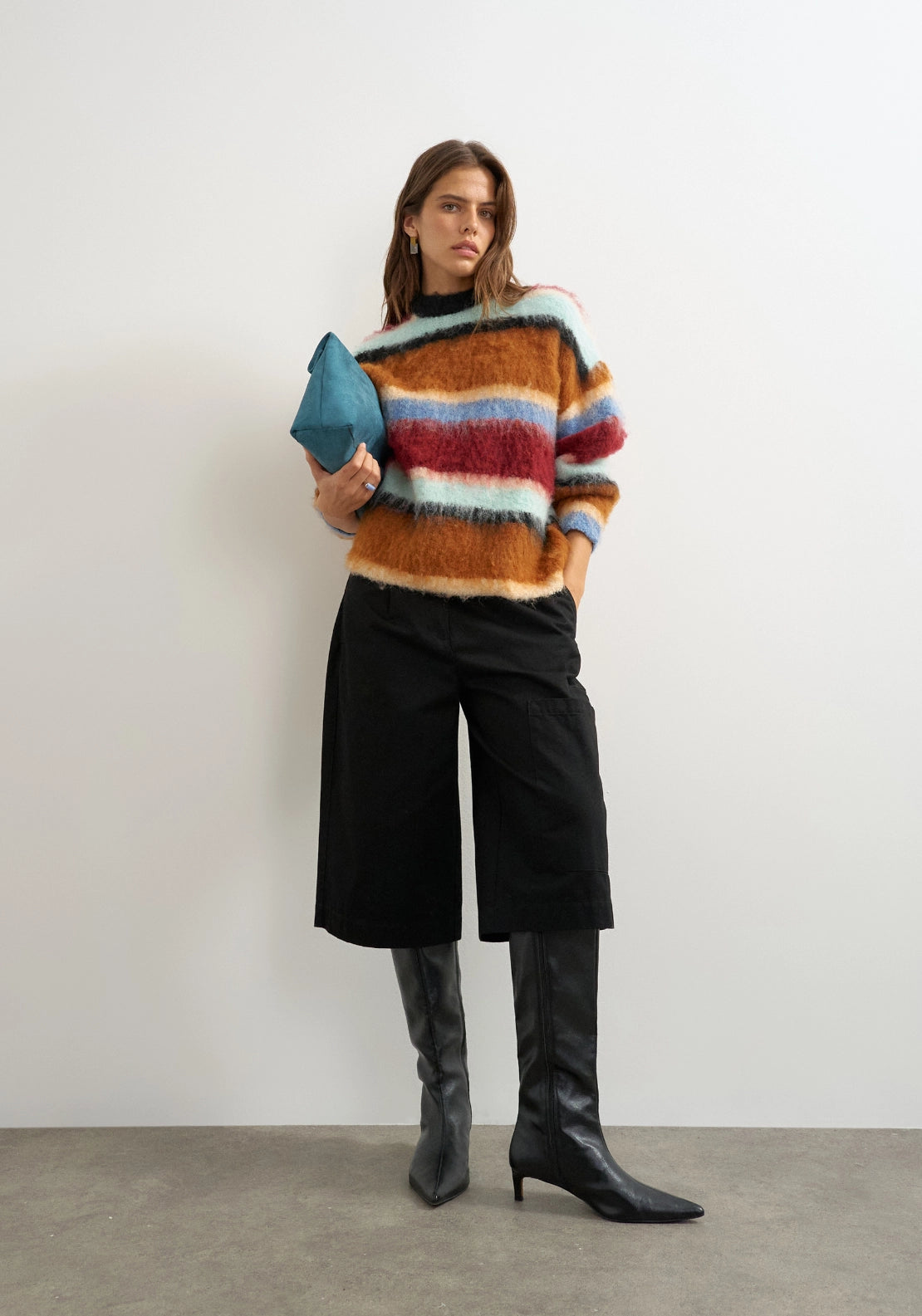 Disa Ultra Fluffy Multi Stripe Pullover - Red Orange