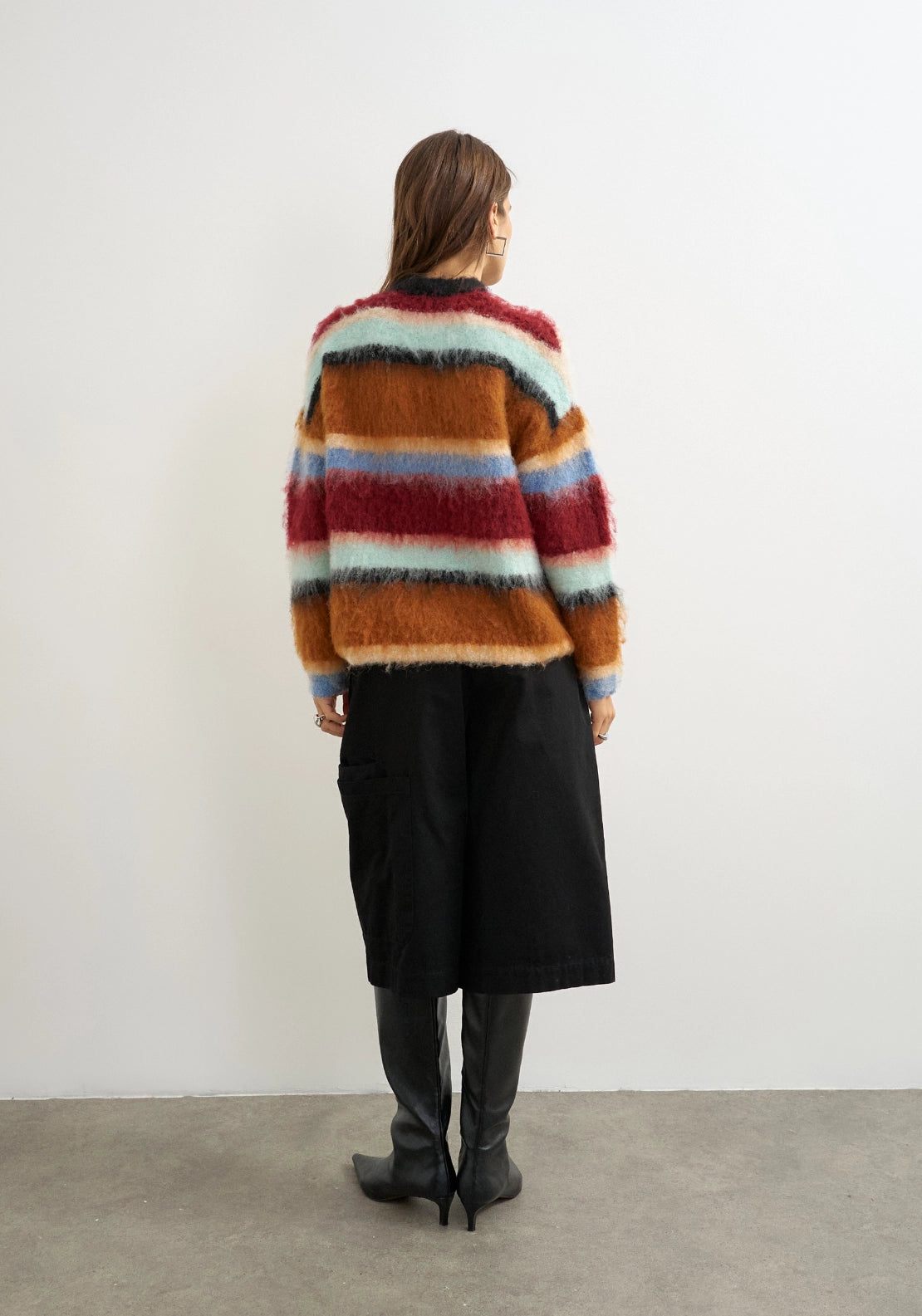Disa Ultra Fluffy Multi Stripe Pullover - Red Orange