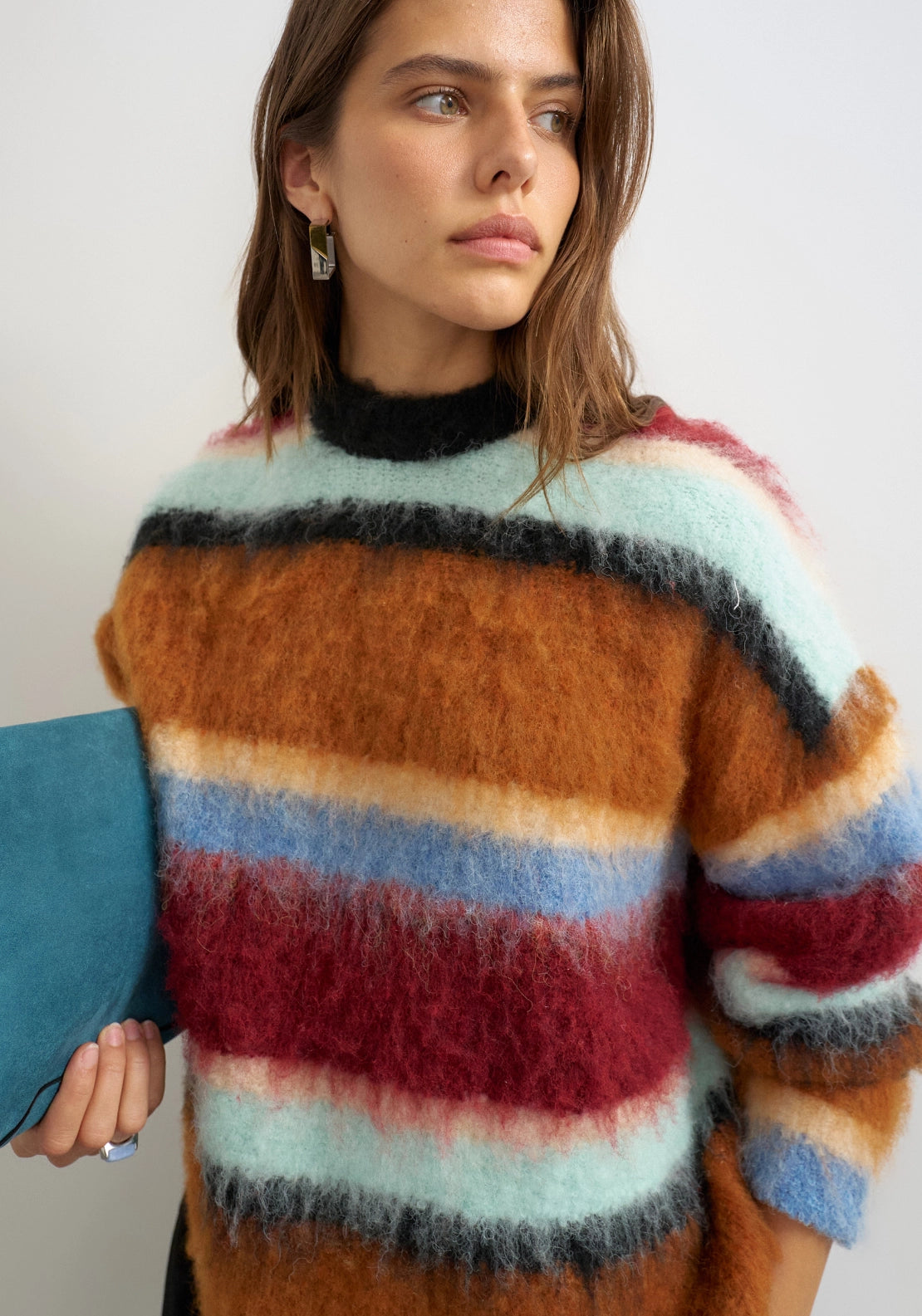 Disa Ultra Fluffy Multi Stripe Pullover - Red Orange