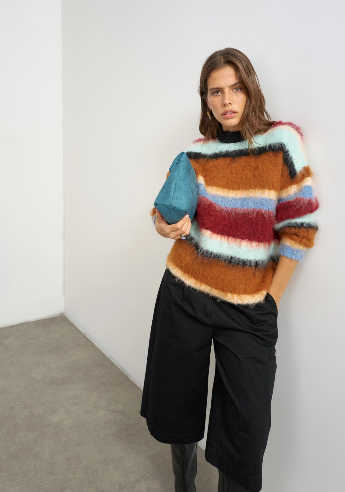 Disa Ultra Fluffy Multi Stripe Pullover - Red Orange