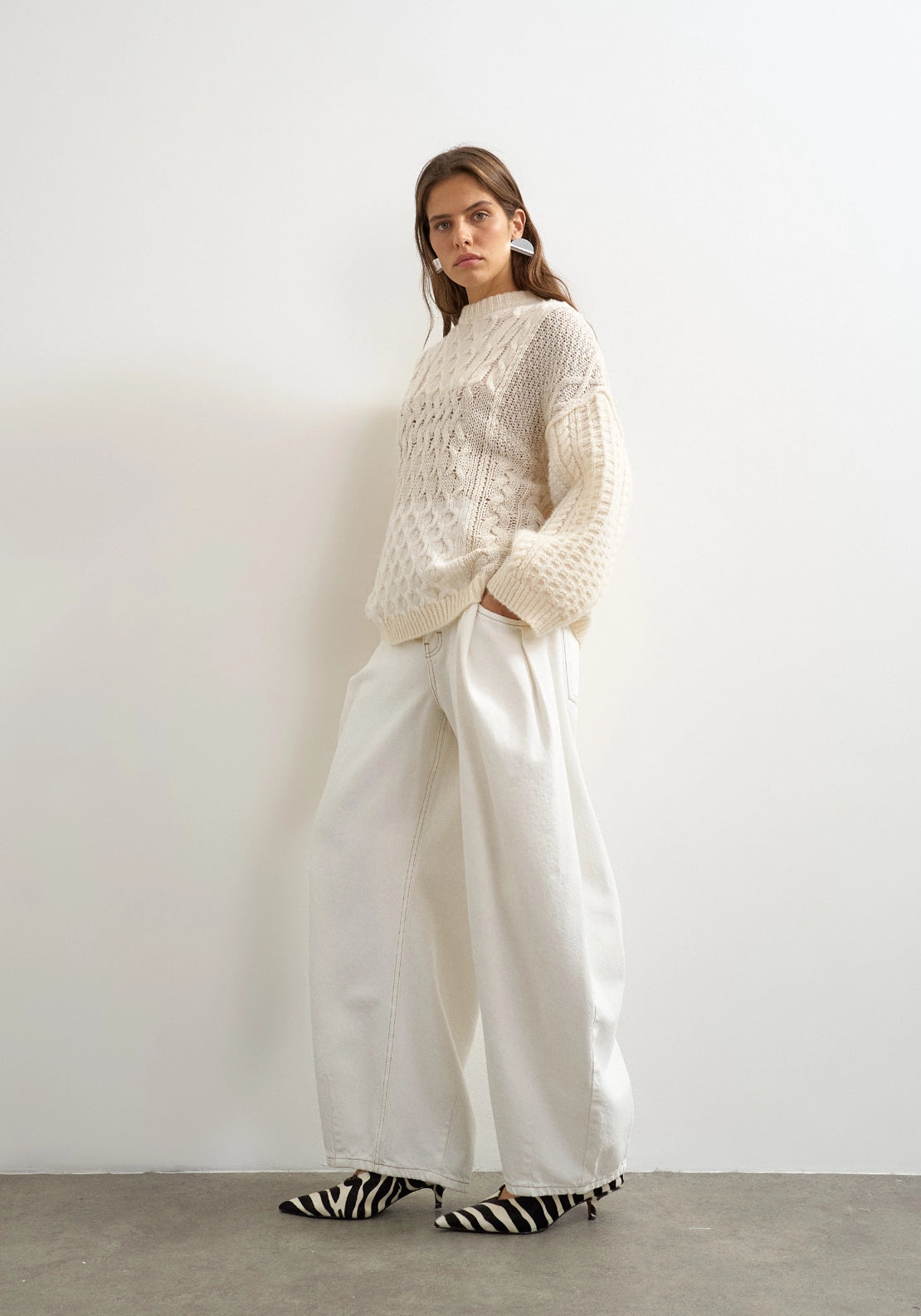 Doth Patchwork Cable Jumper - White