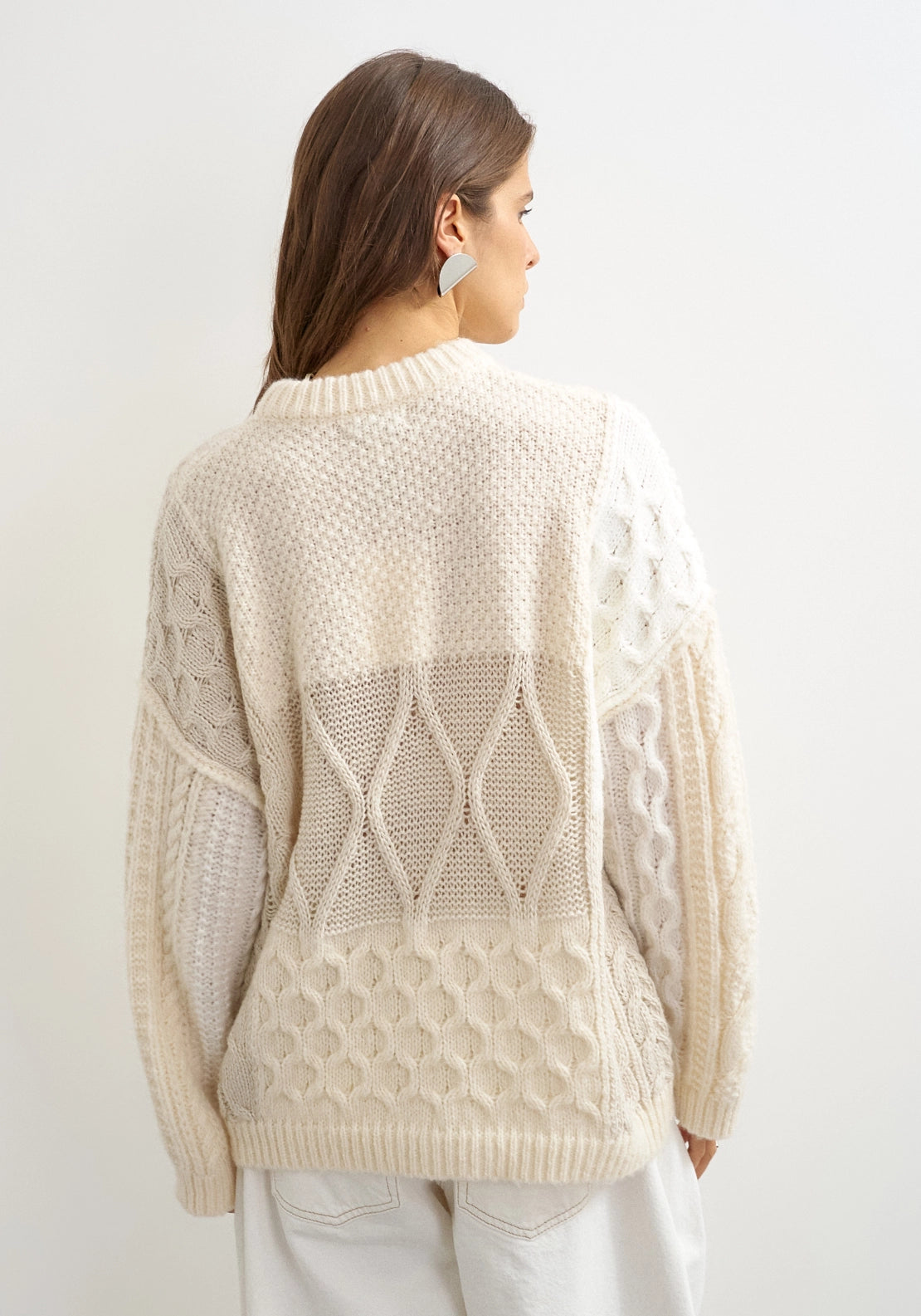 Doth Patchwork Cable Jumper - White