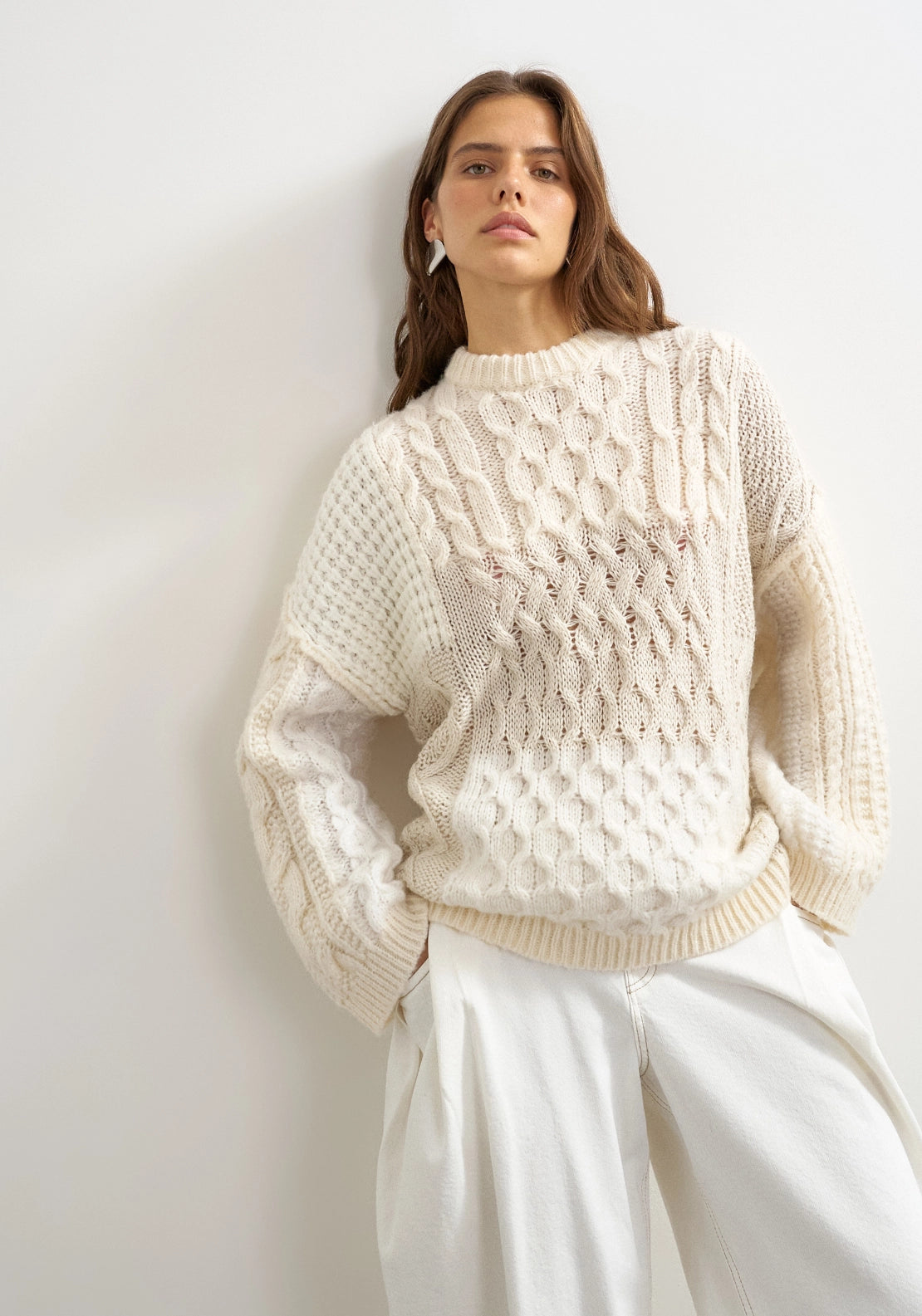 Doth Patchwork Cable Jumper - White