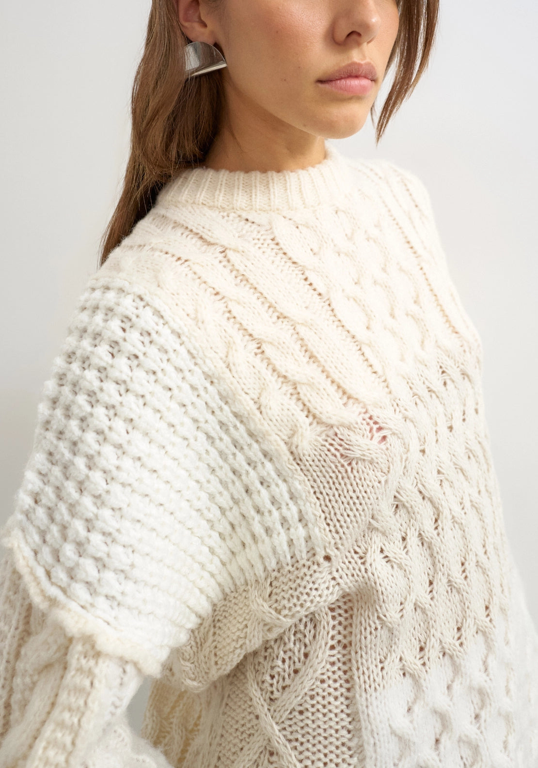 Doth Patchwork Cable Jumper - White