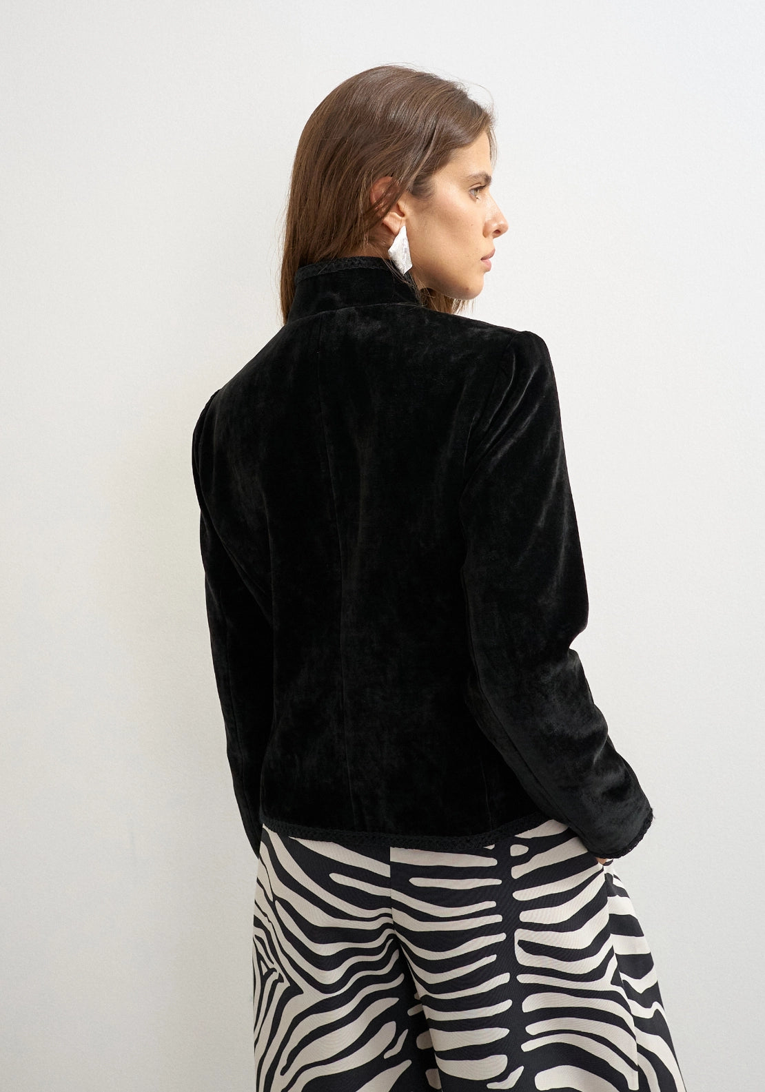 Ange Velvet Knot Detail Jacket - Jet Black