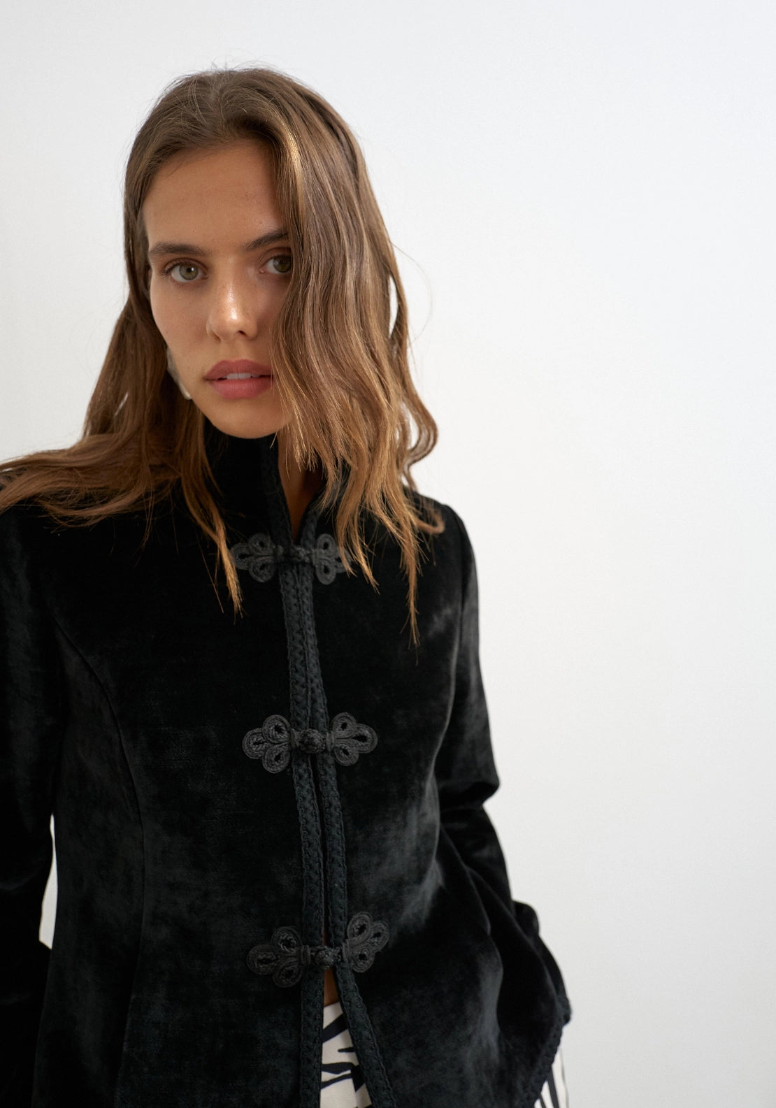 Ange Velvet Knot Detail Jacket - Jet Black