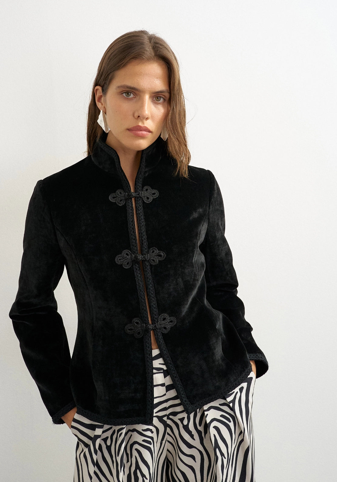 Ange Velvet Knot Detail Jacket - Jet Black