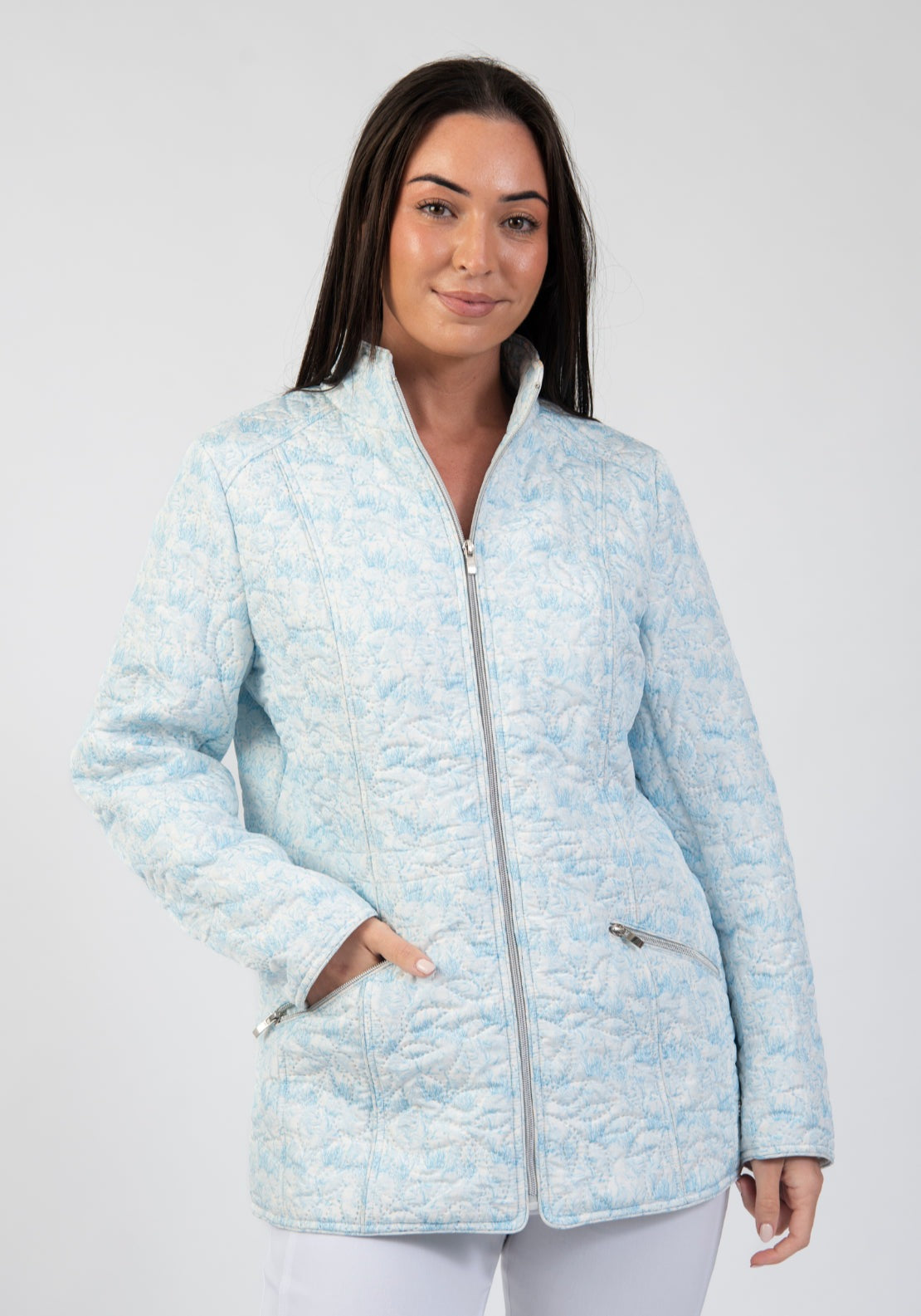 Tea Lane Embossed Leaf Stitch Padded Jacket - Blue 1 Shaws Department Stores