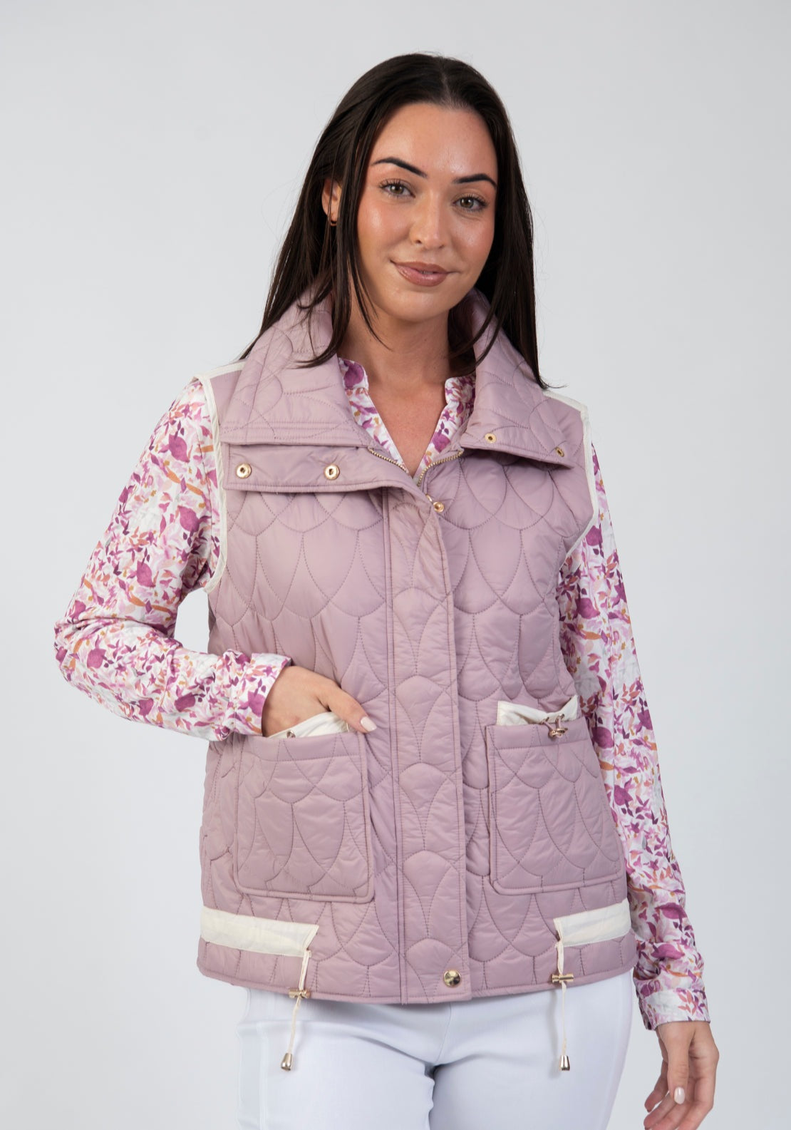 Tea Lane Quilted Gilet With Contrast Trim - Purple 1 Shaws Department Stores
