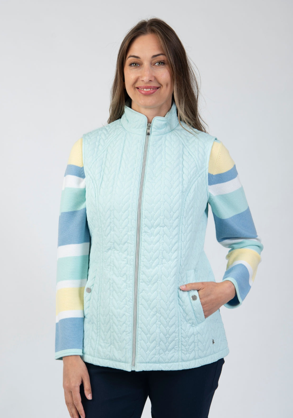 Tea Lane Quilted Waistcoat With Flap Pockets - Green 1 Shaws Department Stores