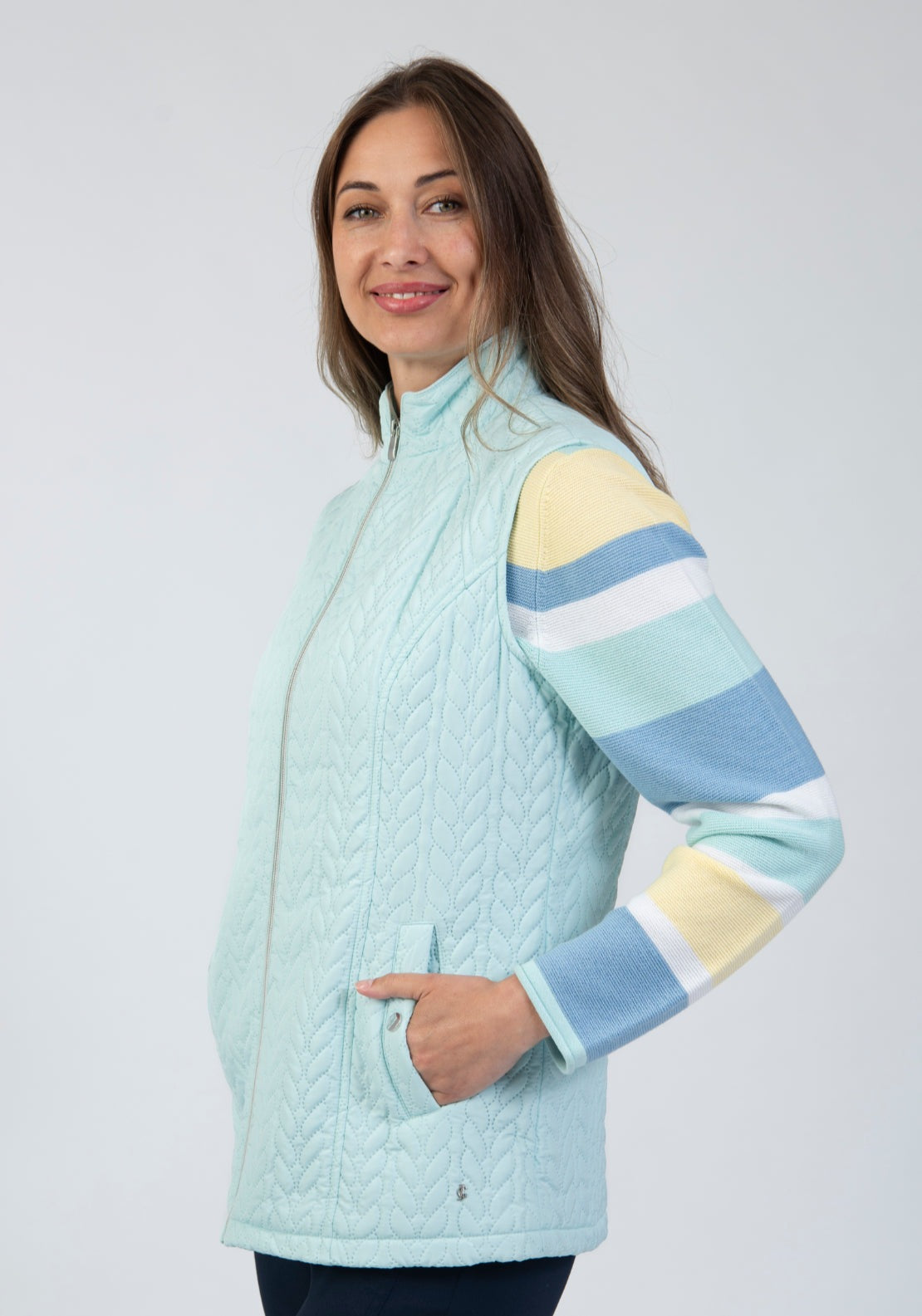 Tea Lane Quilted Waistcoat With Flap Pockets - Green 3 Shaws Department Stores