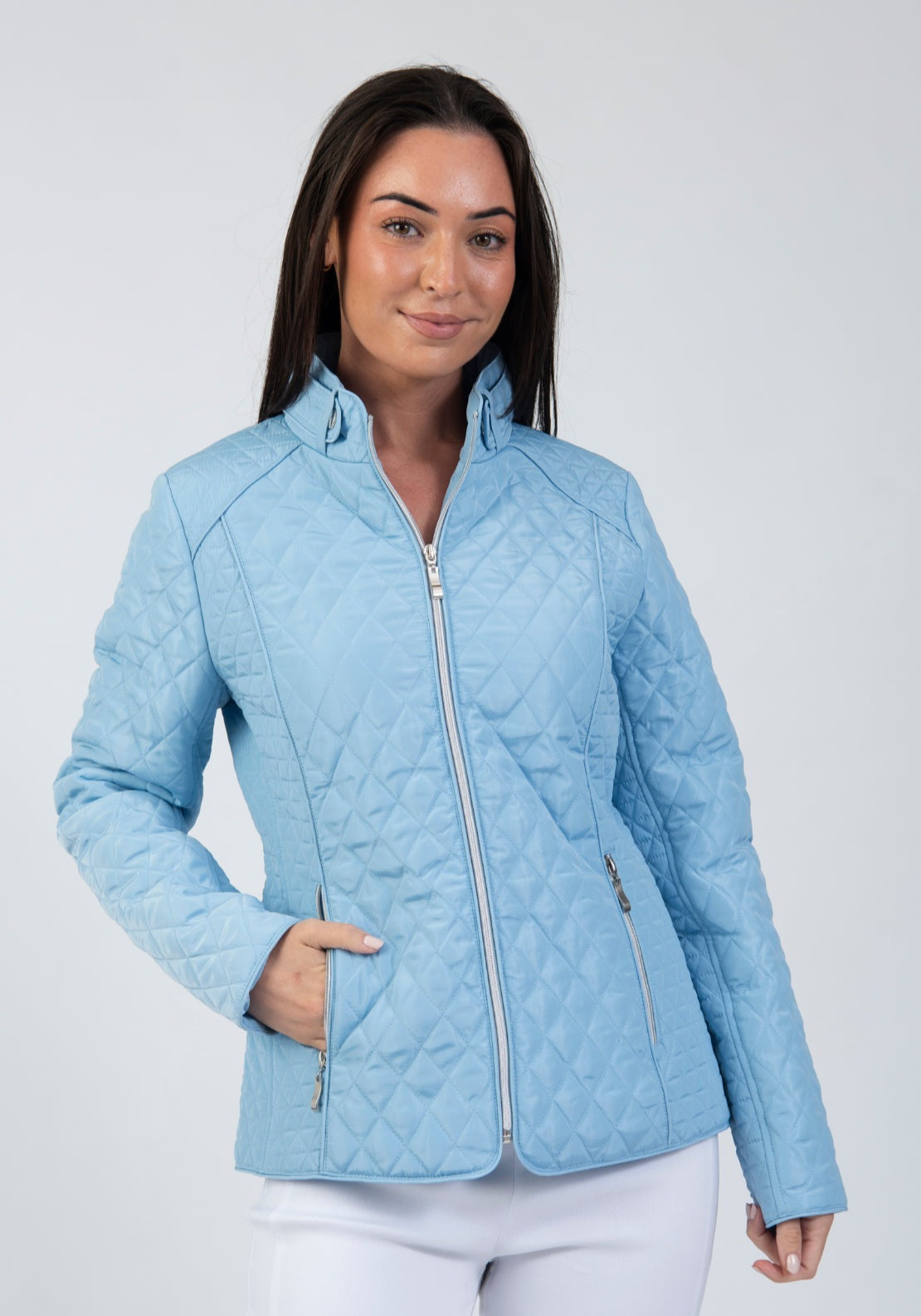 Tea Lane Diamond Quilted Lightweight Jacket - Blue 1 Shaws Department Stores