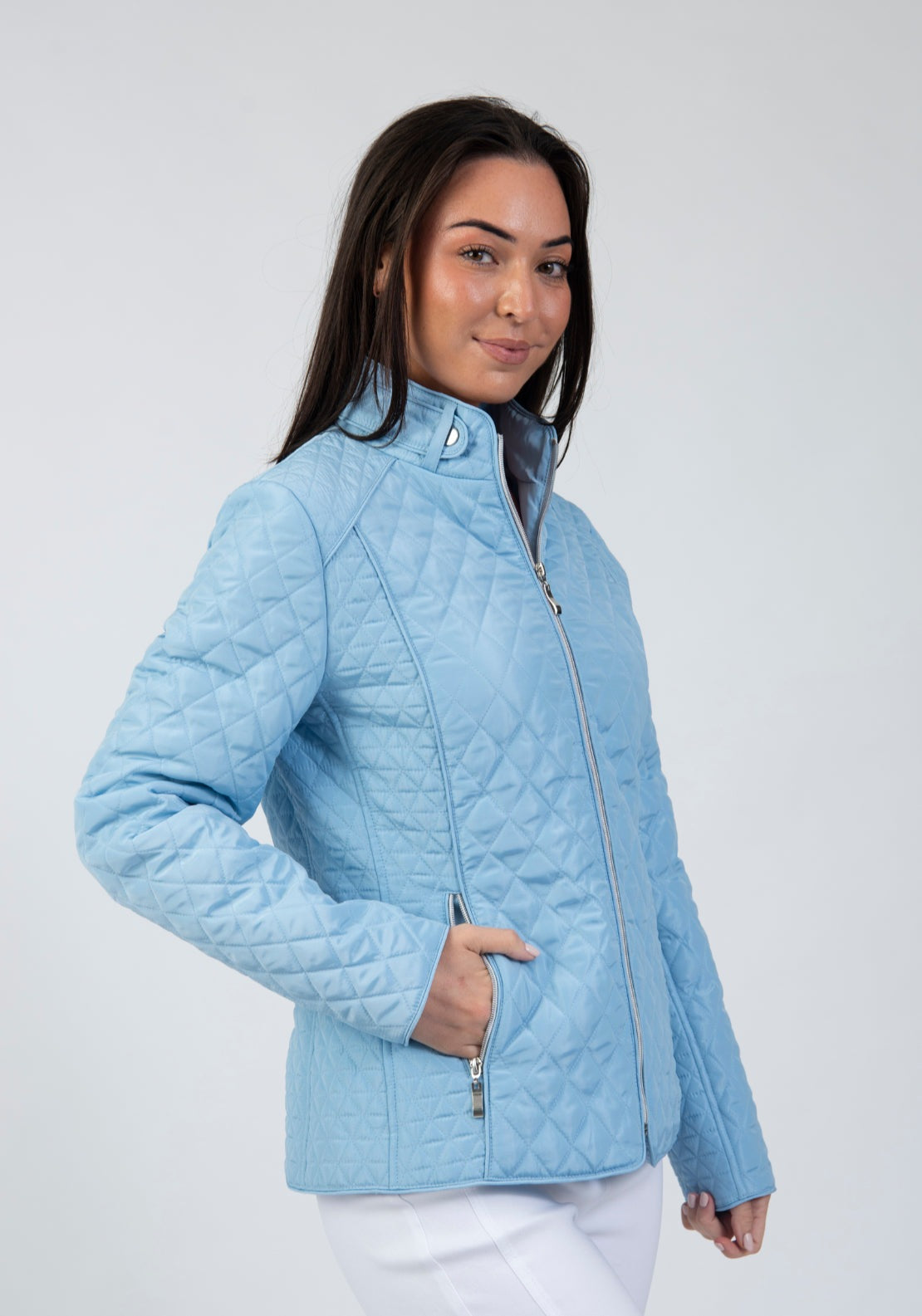 Tea Lane Diamond Quilted Lightweight Jacket - Blue 3 Shaws Department Stores