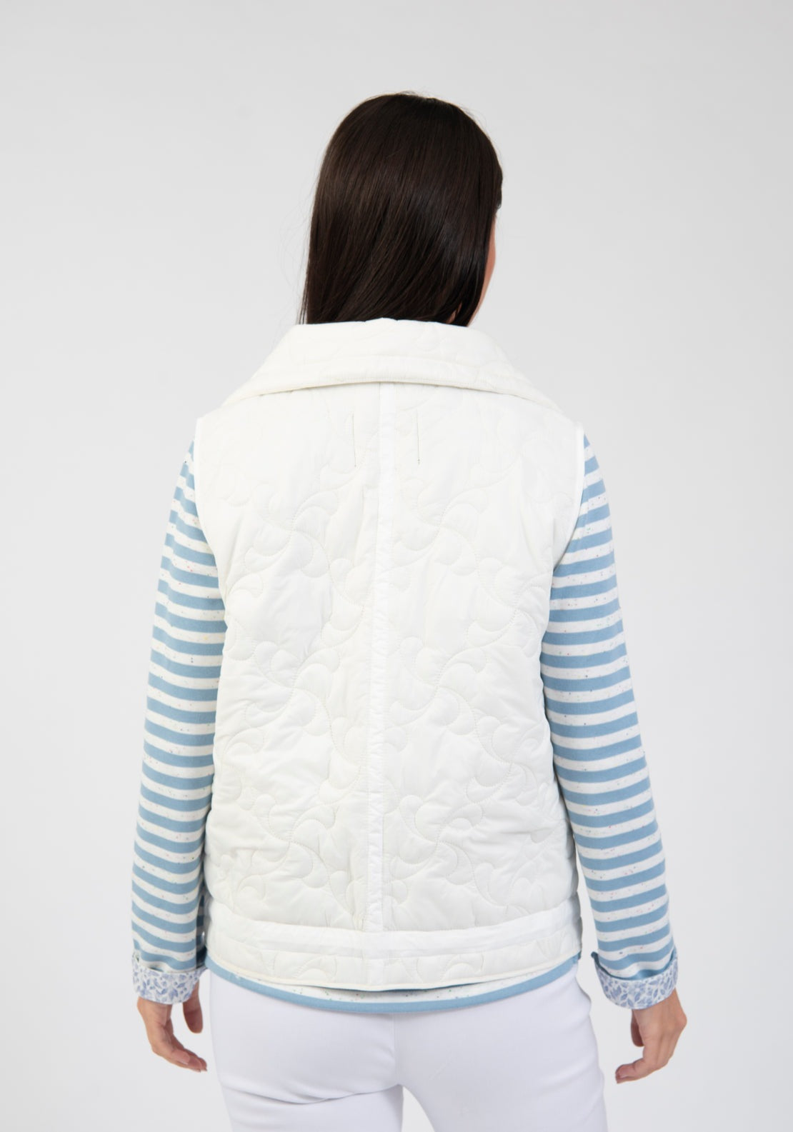 Tea Lane Quilted Gilet With Contrast Trim - Cream 2 Shaws Department Stores