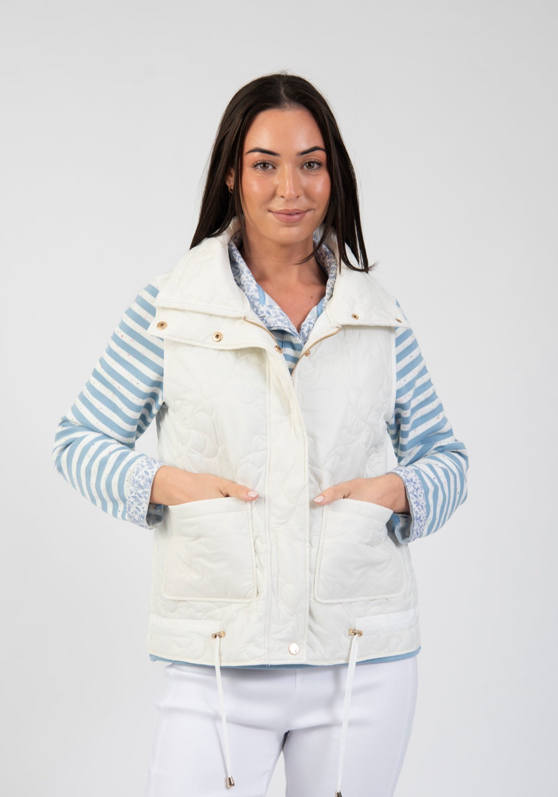 Tea Lane Quilted Gilet With Contrast Trim - Cream 1 Shaws Department Stores