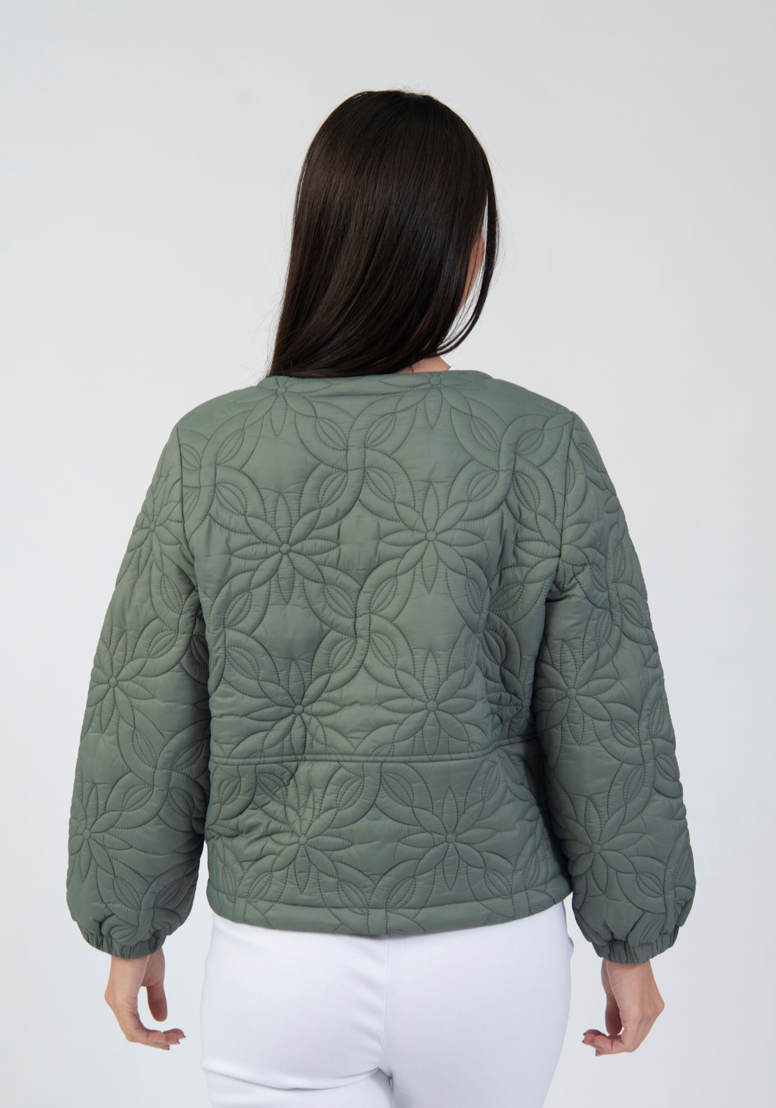 Tea Lane Quilted Floral Motif Short Jacket - Green 2 Shaws Department Stores
