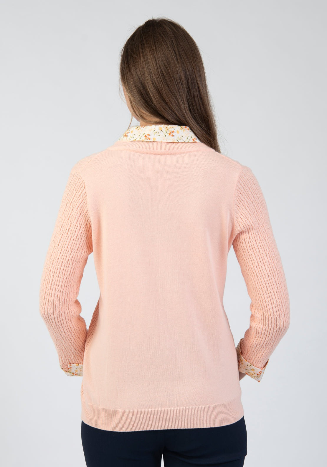 Tea Lane Cable Knit Sweater With Floral Shirt Insert - Orange 2 Shaws Department Stores