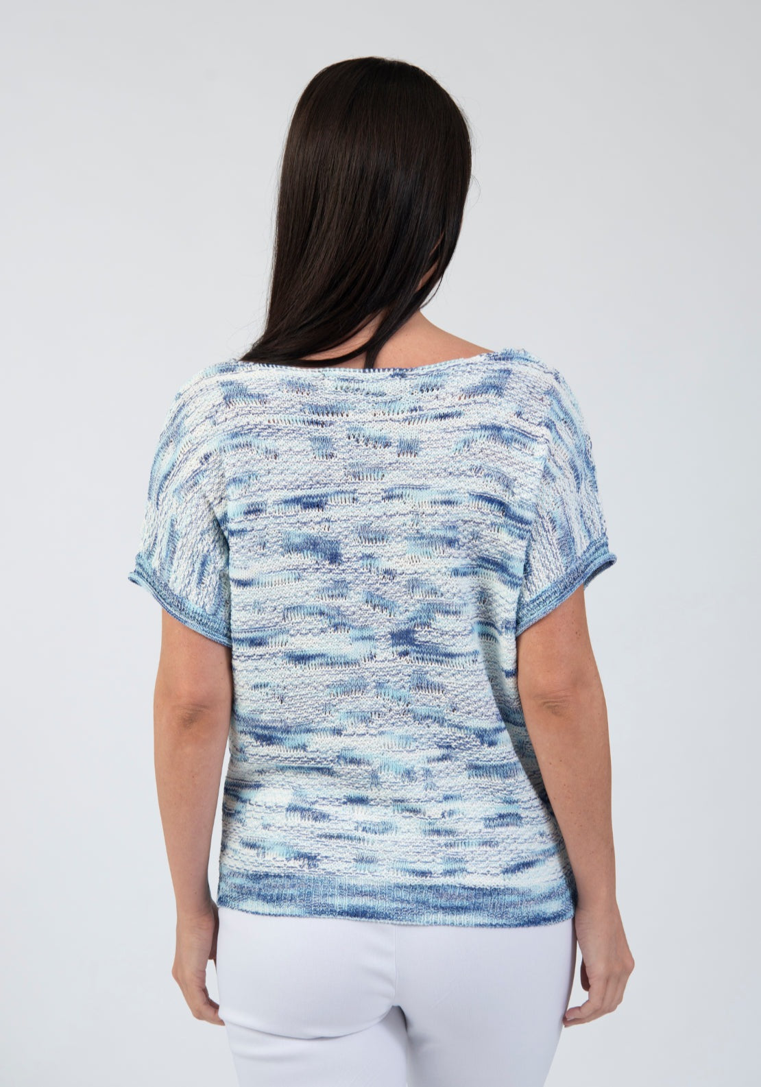 Tea Lane Wavy Textured Light Knit Top - Blue 2 Shaws Department Stores