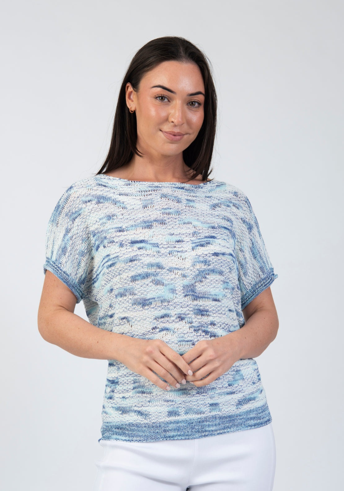 Tea Lane Wavy Textured Light Knit Top - Blue 1 Shaws Department Stores