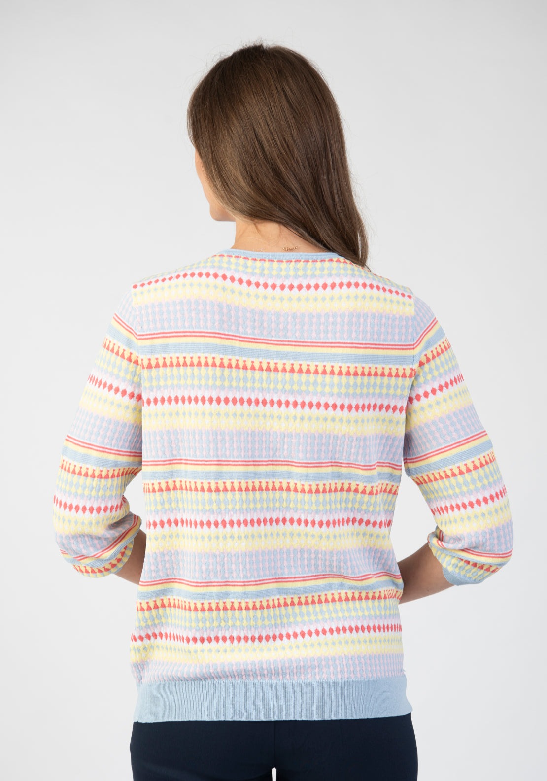 Tea Lane Long Sleeve Stripe Pattern Knit Sweater - Blue 2 Shaws Department Stores