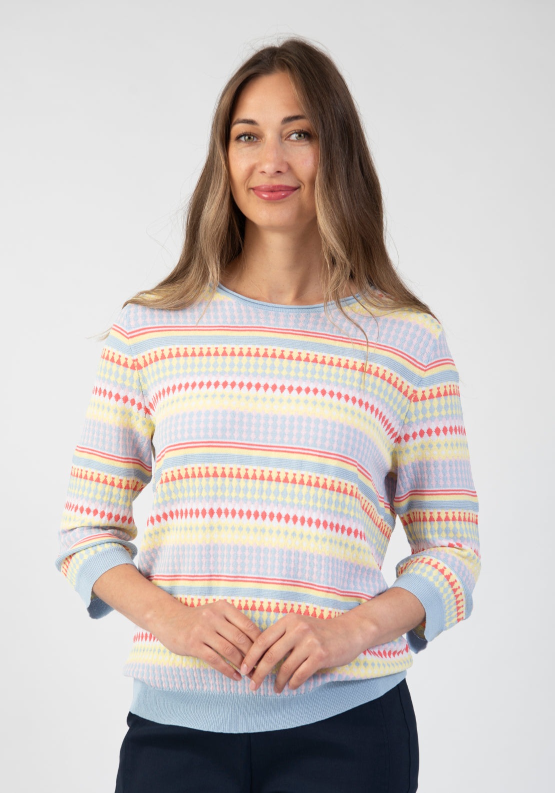 Tea Lane Long Sleeve Stripe Pattern Knit Sweater - Blue 1 Shaws Department Stores