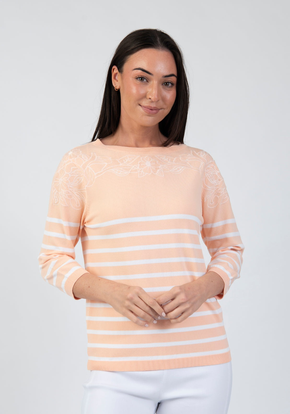 Tea Lane Embroidered Floral Neckline Knit Top - Orange 1 Shaws Department Stores