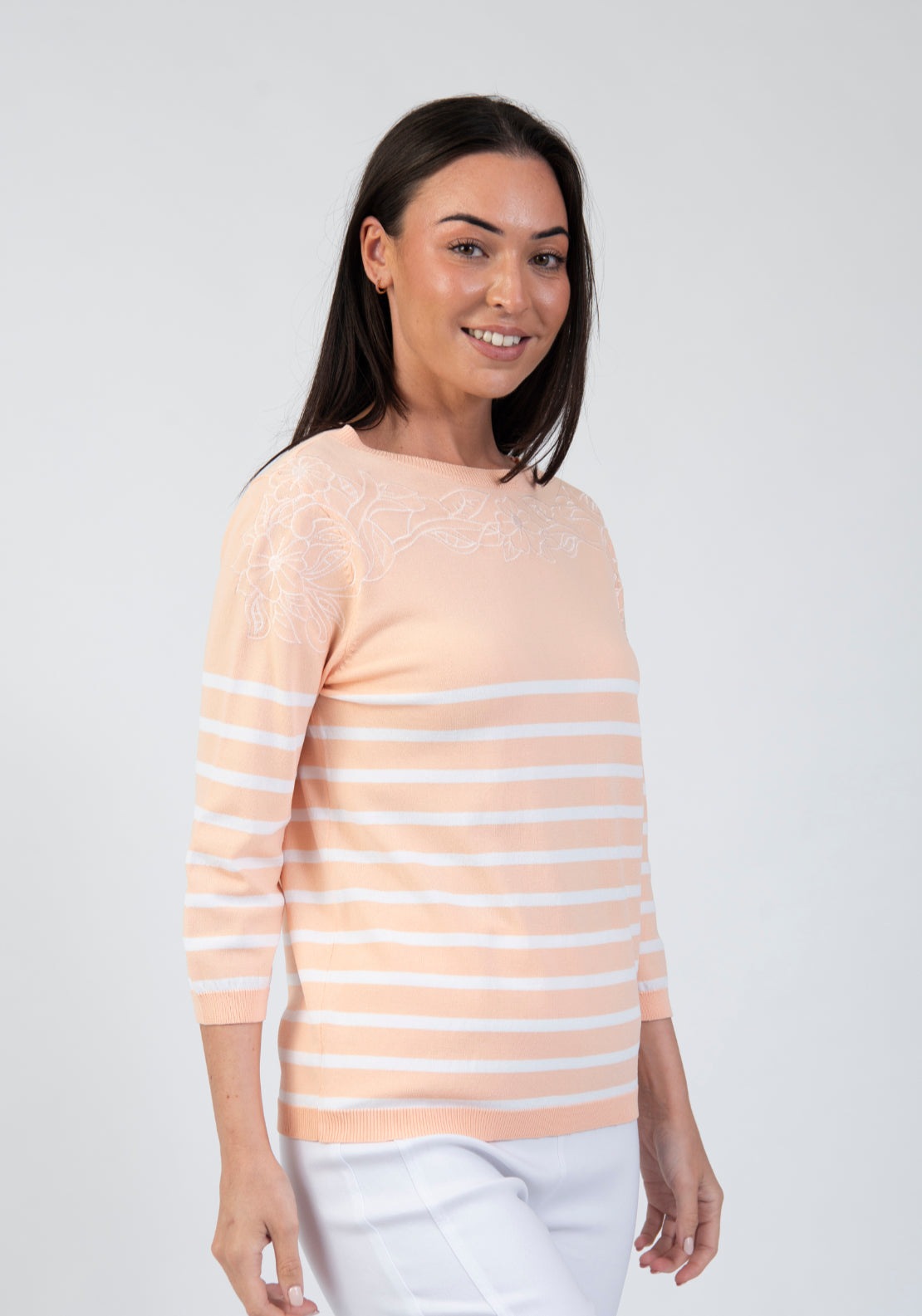 Tea Lane Embroidered Floral Neckline Knit Top - Orange 3 Shaws Department Stores