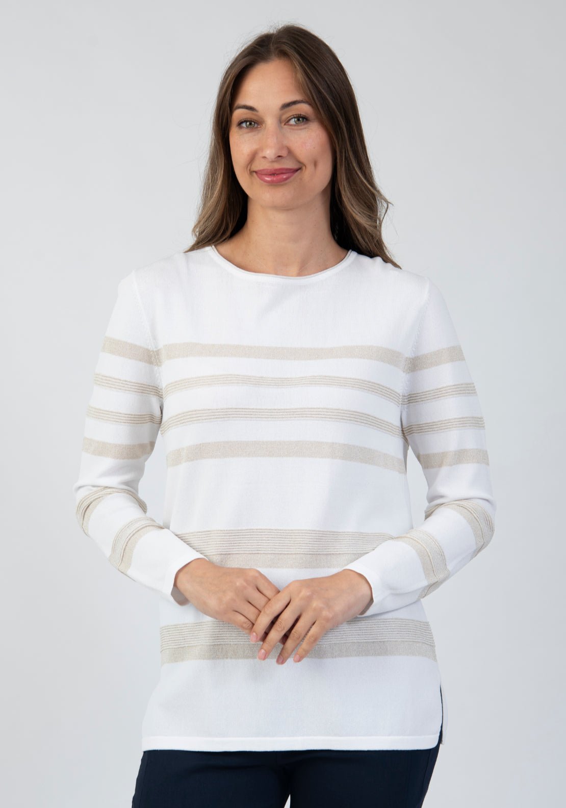 Tea Lane Stripe Lightweight Sweater - White 1 Shaws Department Stores