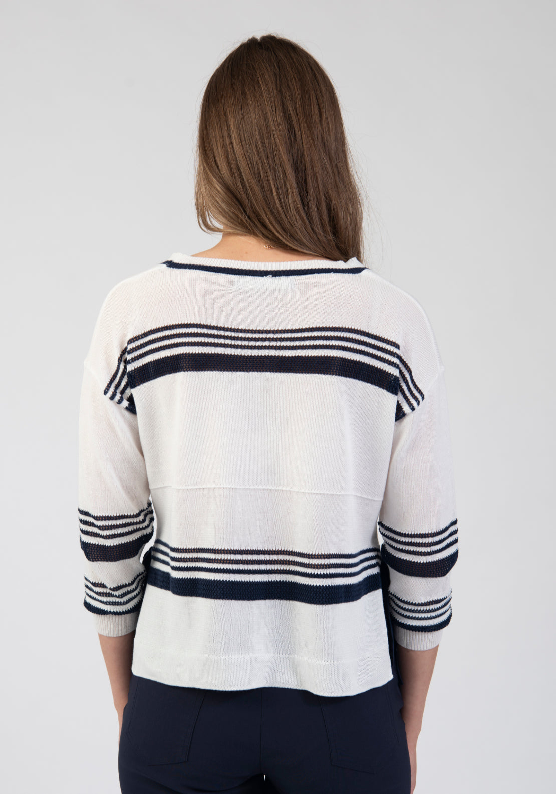 Tea Lane Long Sleeve Stripe Knit Sweater - Blue 2 Shaws Department Stores