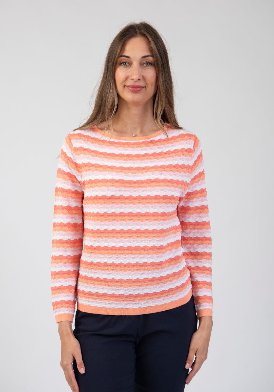 Tea Lane Wave Stripe Knit Sweater - Orange 1 Shaws Department Stores