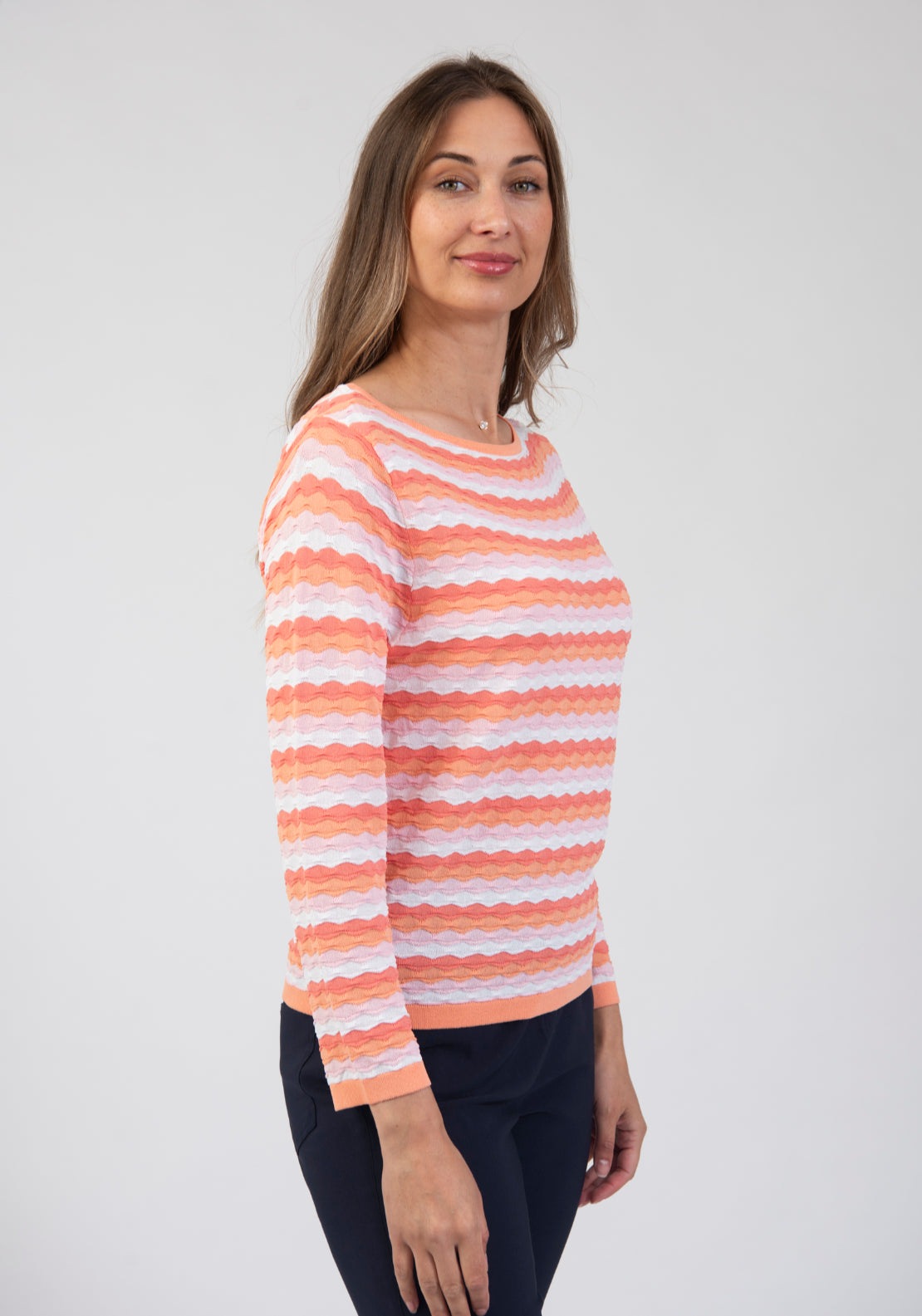 Tea Lane Wave Stripe Knit Sweater - Orange 3 Shaws Department Stores
