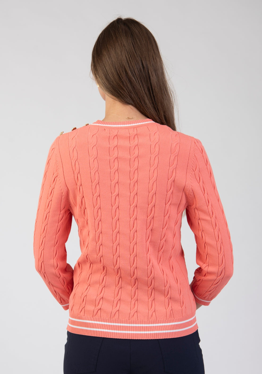 Tea Lane Cable Knit Sweater With Contrast Trim - Red 2 Shaws Department Stores