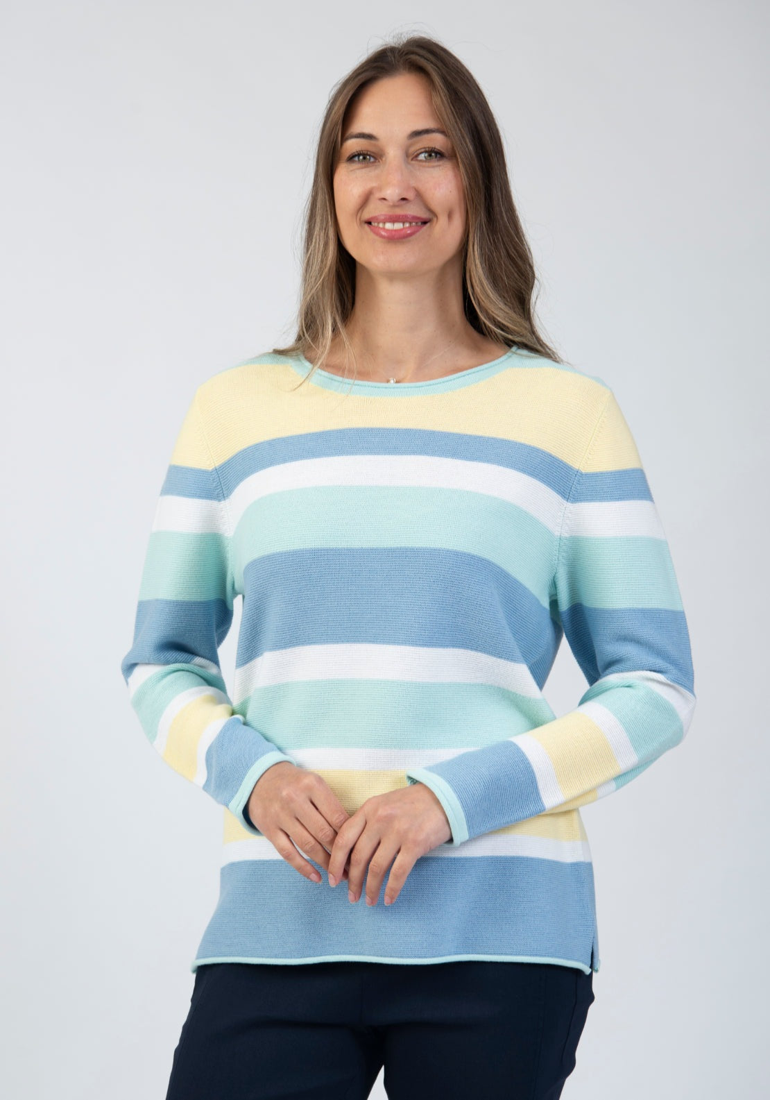Tea Lane Stripe Slim Knit Sweater - Green 1 Shaws Department Stores