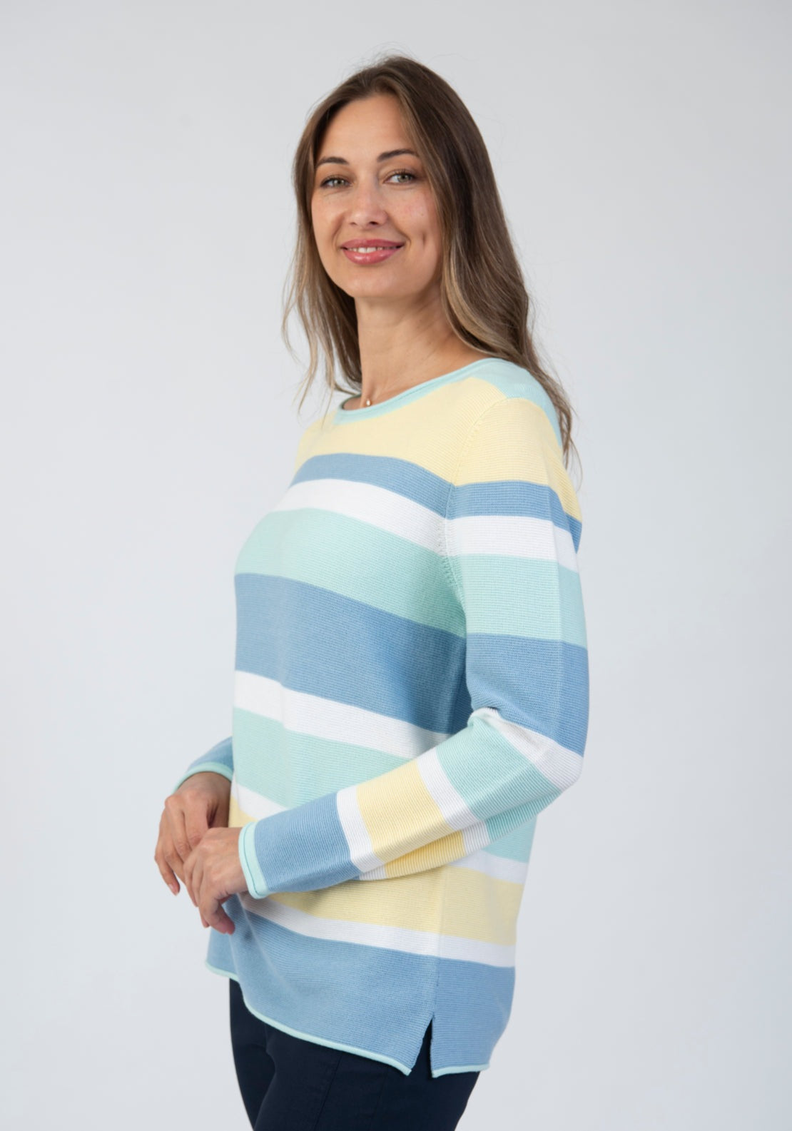 Tea Lane Stripe Slim Knit Sweater - Green 3 Shaws Department Stores