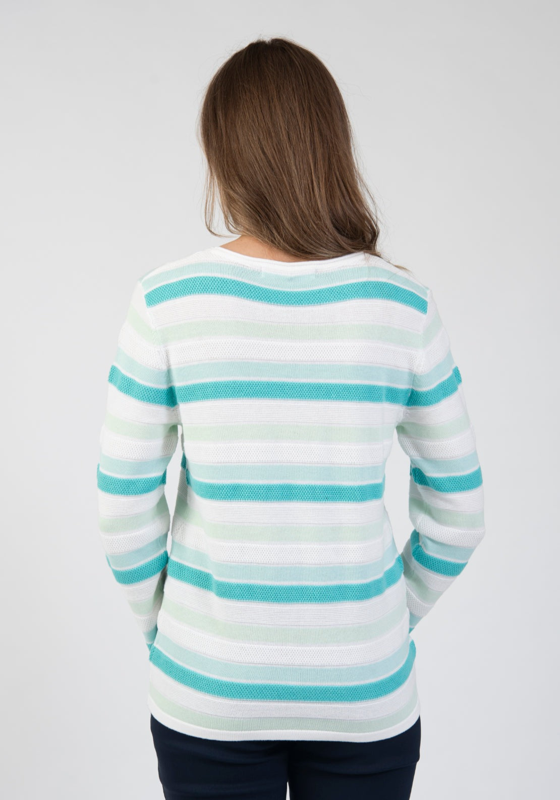 Tea Lane Textured Striped Sweater - Green 2 Shaws Department Stores