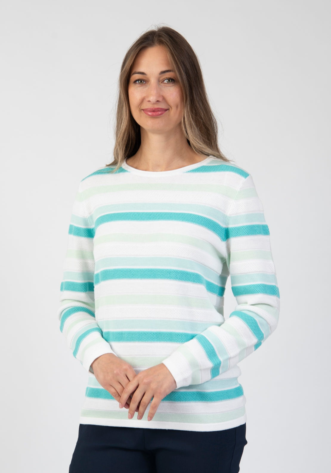 Tea Lane Textured Striped Sweater - Green 1 Shaws Department Stores