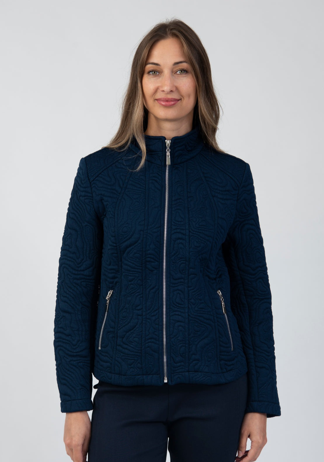 Tea Lane Full Zip Textured Organic Line Jersey Jacket - Blue 4 Shaws Department Stores