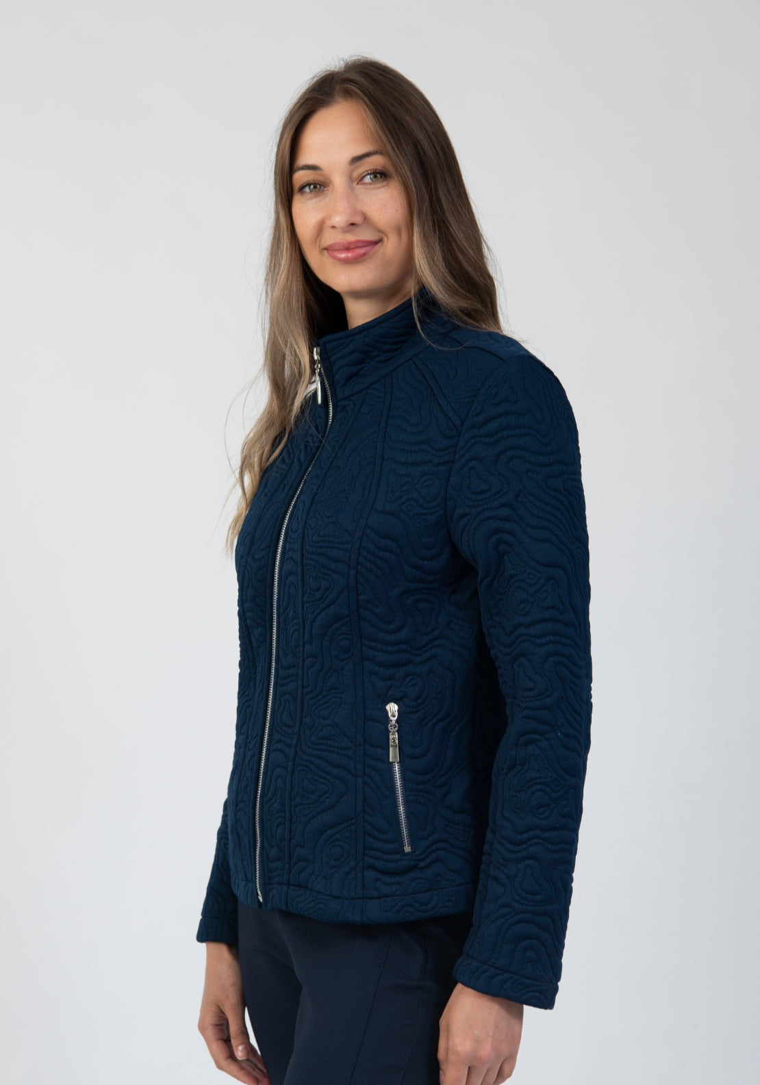 Tea Lane Full Zip Textured Organic Line Jersey Jacket - Blue 3 Shaws Department Stores