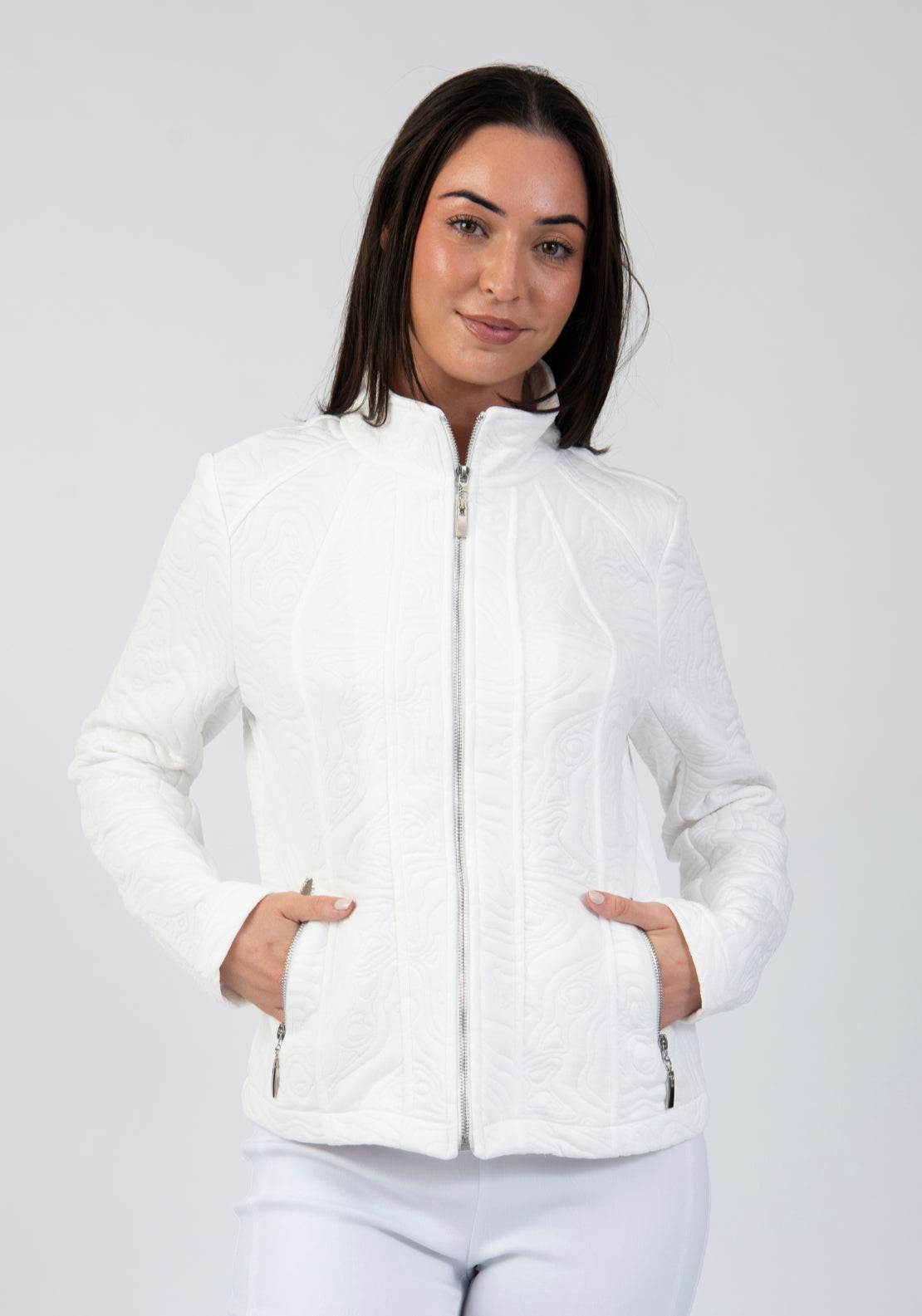 Tea Lane Textured Organic Line Jersey Jacket - White 1 Shaws Department Stores